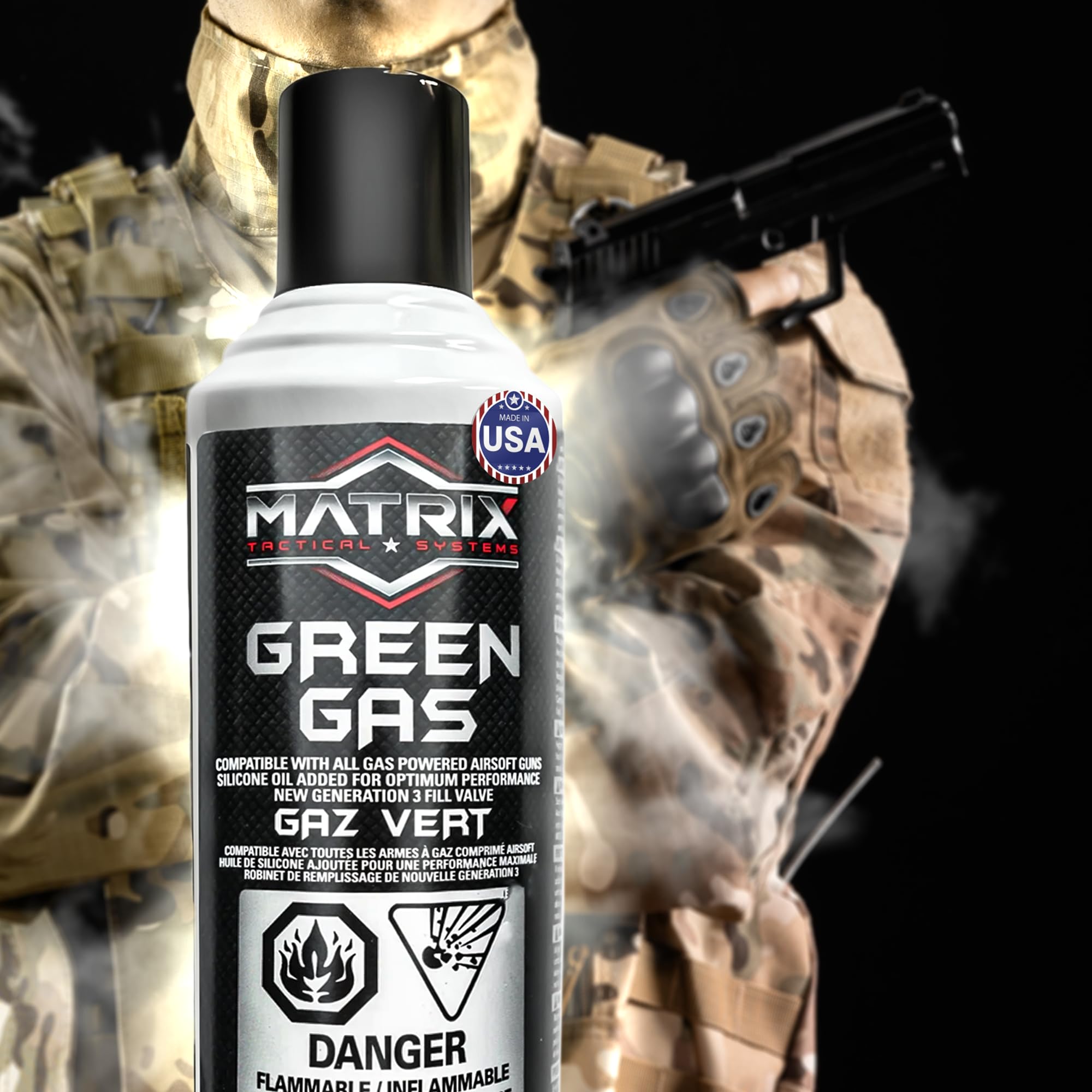 Matrix Green Gas for Airsoft Pistols & Rifles | High-Performance Propellant for Gas Airsoft Guns | Perfect for Outdoor Skirmishes & Target Practice