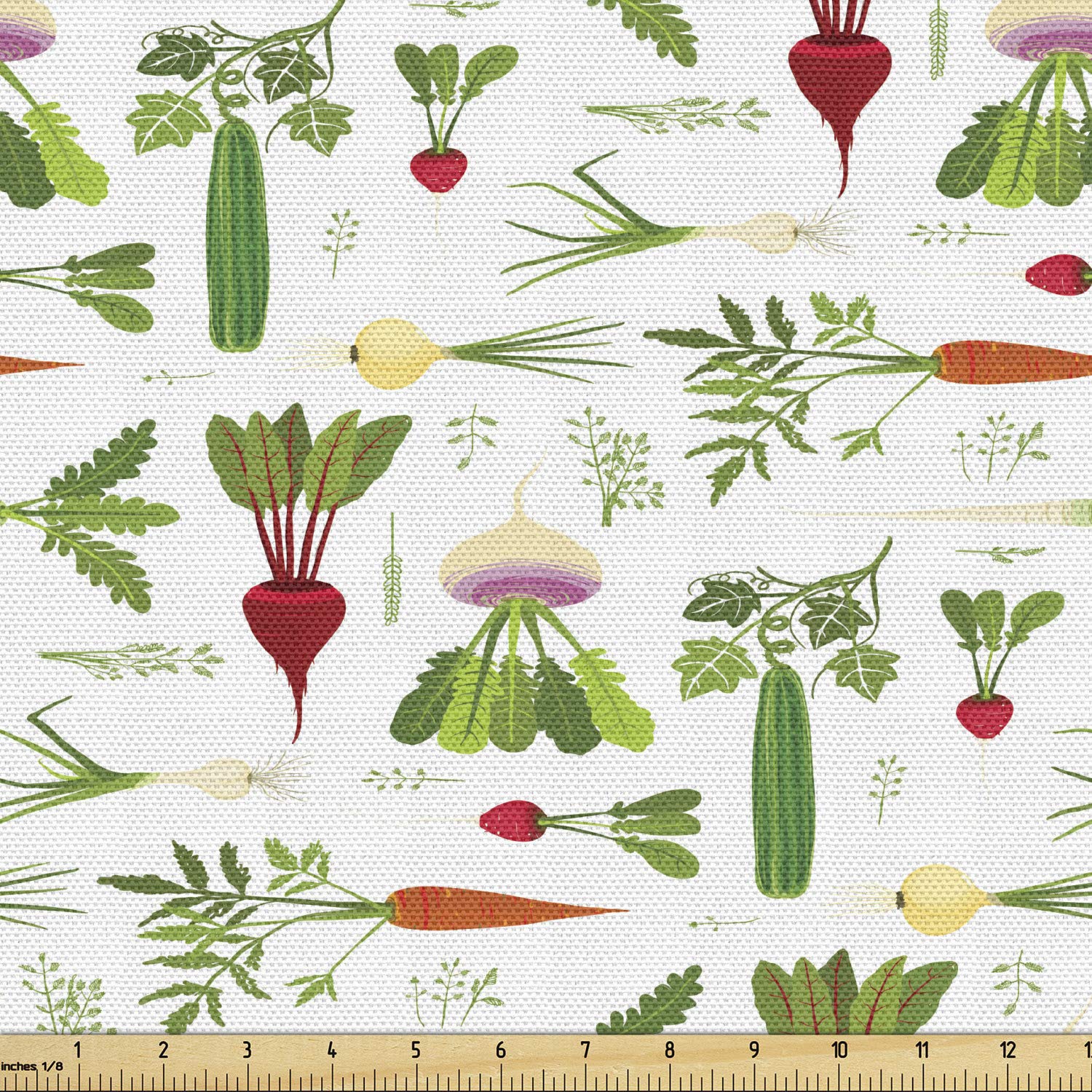 Ambesonne Vegetable Print Fabric by The Yard - Cucumber Carrot Garlic Turnip Eating Greens Veggie Love Design - 10 Yards Multicolor Upholstery & Home Decor Fabric for DIY Projects, Curtains, Tablecloths, and Crafting