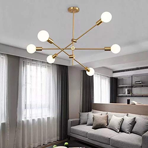 Hobaca® Modern Golden Sputnik Chandelier - Mid Century Ceiling Pendant Light Fixture for Dining Room, Kitchen, Foyer - Rustic Industrial Lighting for Home, Restaurant & Office Decor