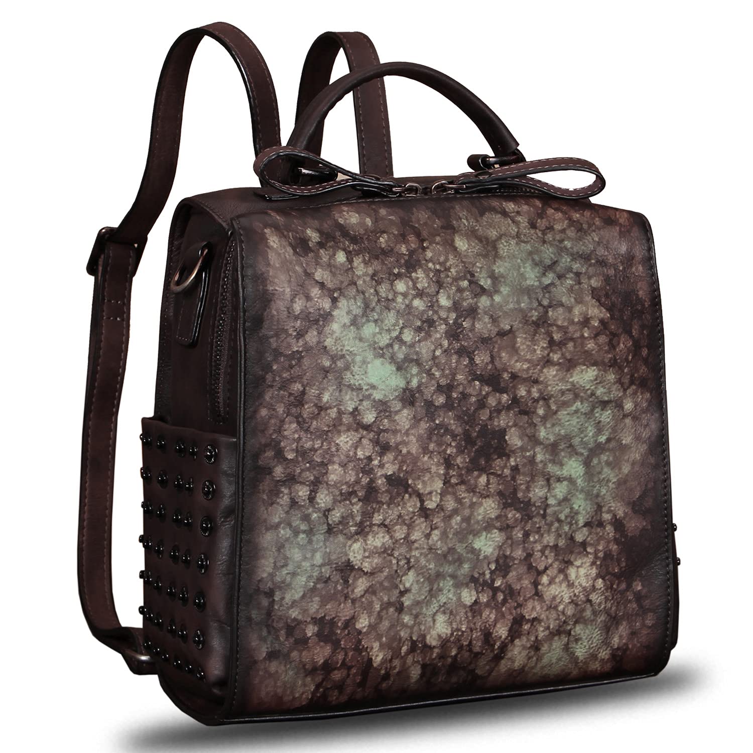 Genuine Leather Backpack for Women - Vintage Convertible Satchel, Rucksack & Shoulder Bag - Retro Cowhide Purse & Daypack - Medium Size (Multicolor) - Perfect for Work, Travel & Casual Outings