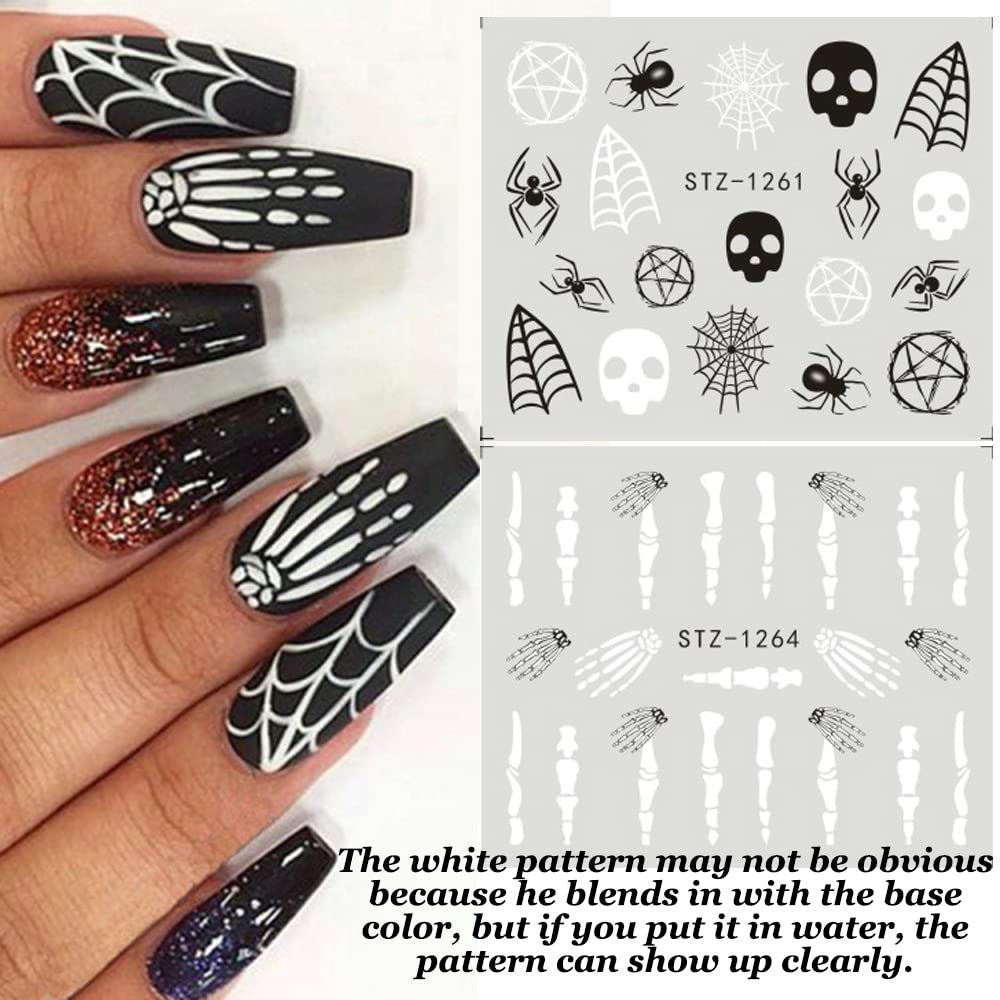 Halloween Nail Art Stickers - 24 Sheets Water Transfer Decals with Pumpkin, Skull & Spider Web Designs | Nail Art Supplies for Women | Perfect for Halloween Parties, Manicure Decor & DIY Nail Art Projects