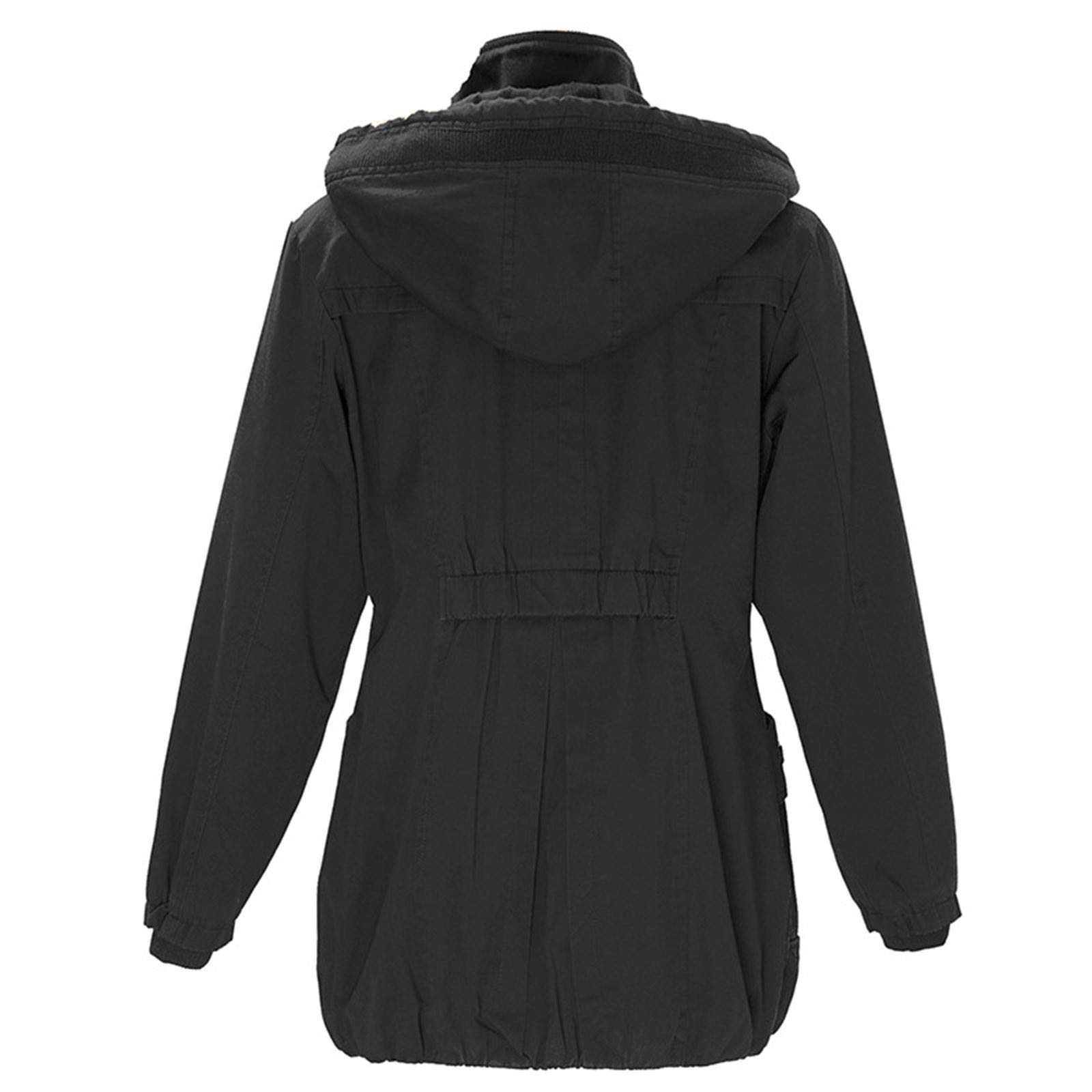 Women's Fleece-Lined Mid-Length Hooded Coat Jacket - Warm Detachable Hood Winter Spring Outerwear (Black, Size S) | Casual Wear, Outdoor Activities, Cold Weather Protection
