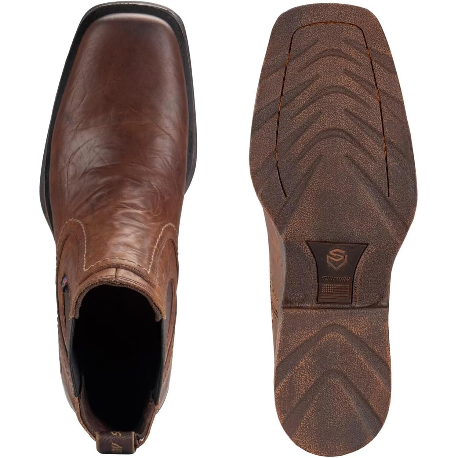 SUREWAY Men's Western Chelsea Cowboy Boots - Square Toe Slip-On Work Casual Dress Shoes | All-Weather Durable & Comfortable Leather Boots for Men | Perfect for Ranch Work, Outdoor Activities & Country Style Fashion