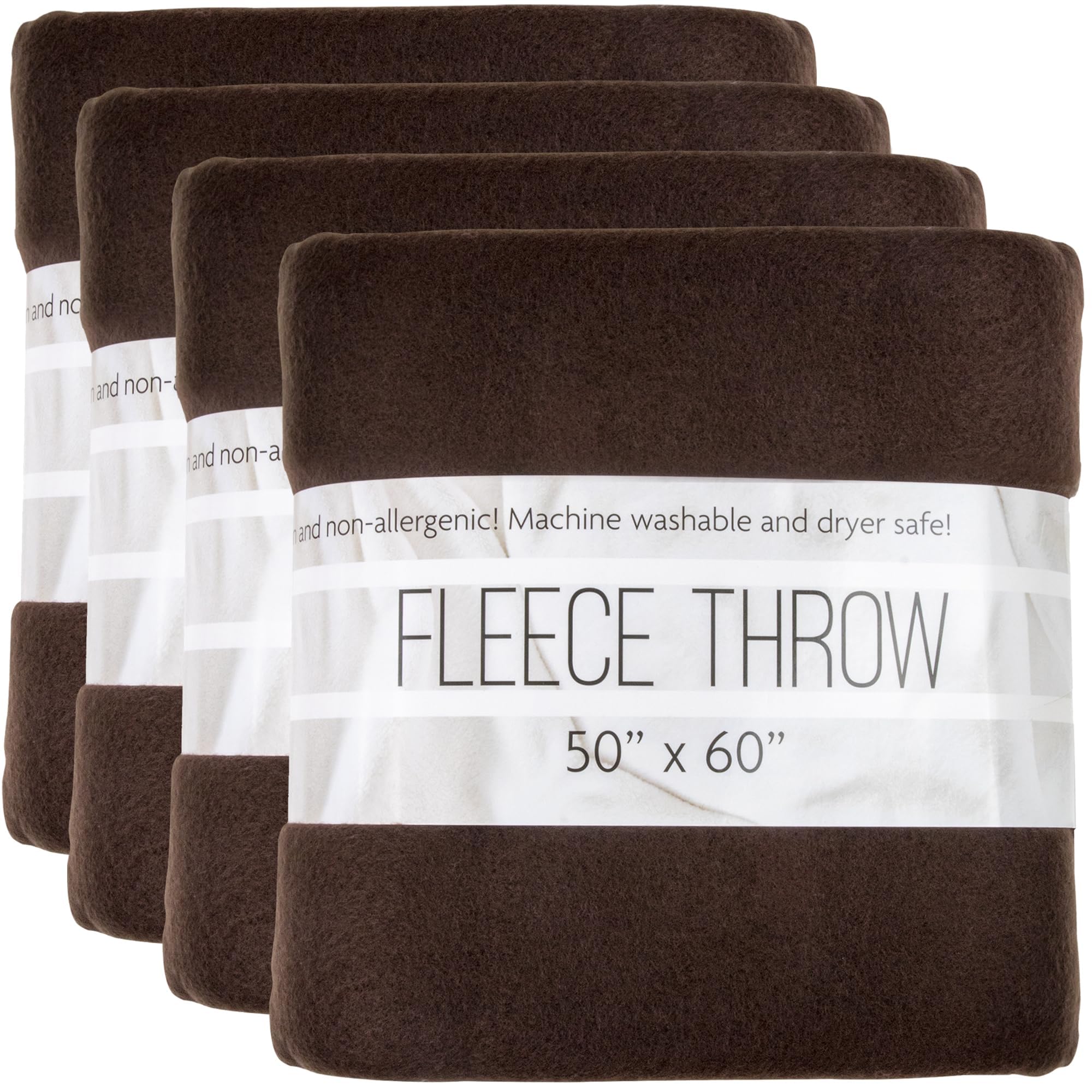 (24 Pack) Bulk Fleece Throw Blankets - Soft Warm Lightweight Blankets for Wedding Favors, Shelters, Home Decor, Bed, Sofa, Office & Travel | Cozy Blankets for Women, Men & Pets (Brown) - Perfect for Gifts, Homeless Donations & Snuggling on Cold Nights