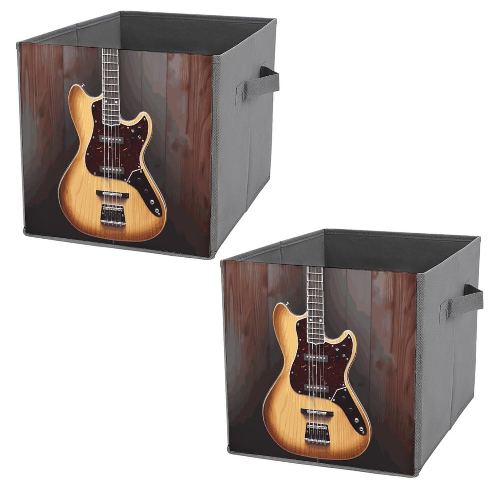 Collapsible Storage Bins 2-Pack - Stackable Foldable Storage Containers with Handles for Guitar & Musical Instruments, Home Organization, Closet, Nursery, Office | Space-Saving Cube Storage Organizer Basket