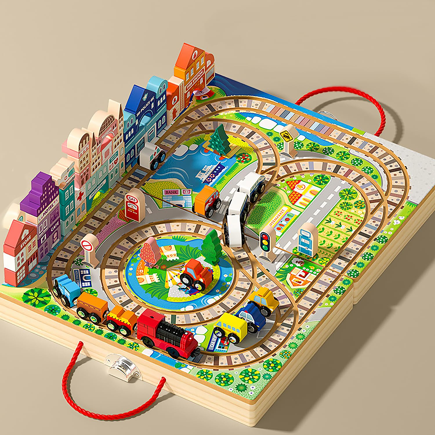 Large Wooden Building Blocks Set with Electric Train - City Construction Stacking Blocks for Preschool Learning & Educational Toys | Wooden Take-Along Tabletop Railroad Play Set for Toddlers | Perfect for Pretend Play, STEM Learning & Creative Development