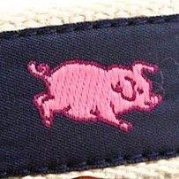 Country Club Prep Prancing Pig Leather Tab Belt for Men - Navy Blue Genuine Leather Dress Belt - Perfect for Business, Casual & Formal Occasions