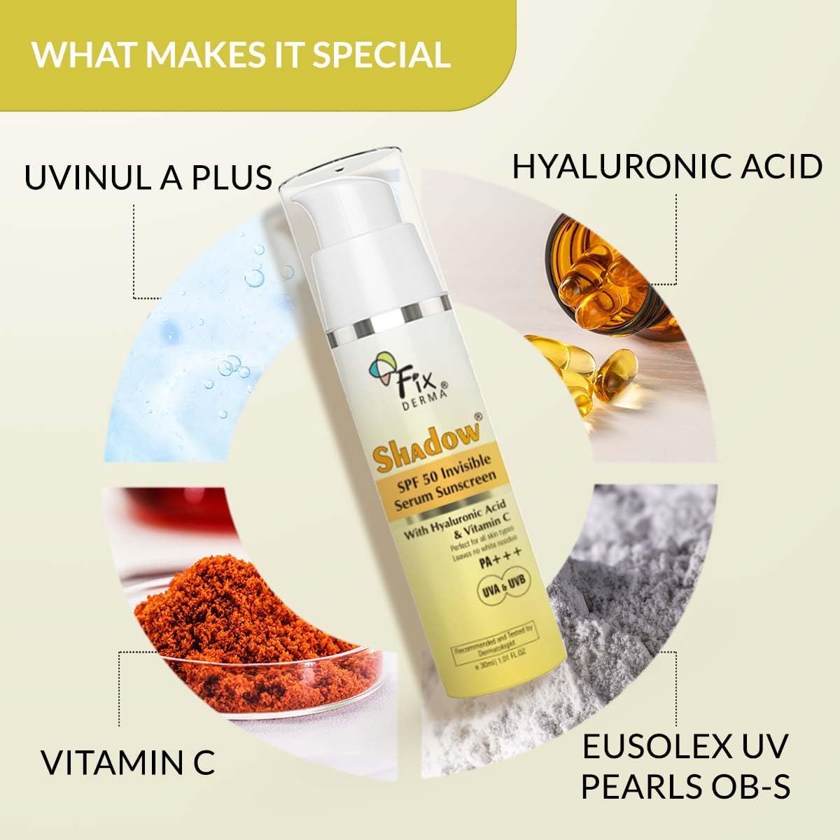 Shadow Invisible Serum Sunscreen SPF 50+ PA+++ | Ultra Lightweight Non-Greasy Face Sunscreen with Vitamin C & Hyaluronic Acid | No White Cast | For Sensitive, Oily & Dry Skin | Daily UV Protection for Men & Women | Airless Pump 30ml | Perfect for Outdoor Activities & Daily Wear