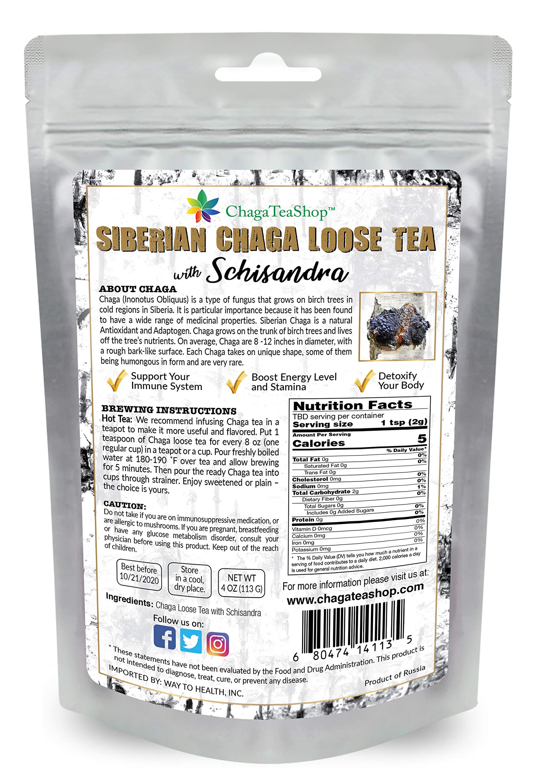 Organic Siberian Chaga Mushroom Tea - Caffeine-Free Immune Support with Schisandra | Natural Antioxidant Herbal Tea for Wellness & Detox | Perfect for Morning Rituals & Stress Relief