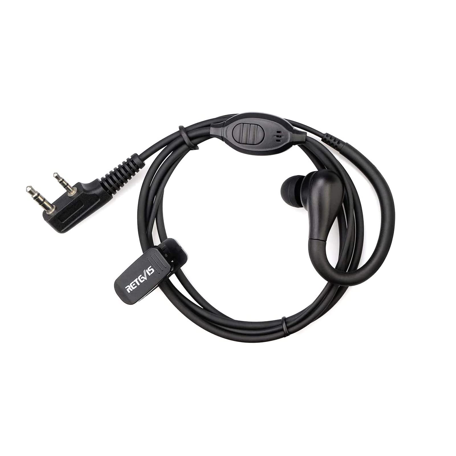 Retevis RT22 Walkie Talkie Earpiece with Microphone - 2 Pin Ear Hook Headset for RT22/RT68/RT21/H-777/RT86/RB68 Radios - Compatible with Kenwood & Arcshell Two-Way Radios (1 Pack) - Ideal for Security, Construction & Outdoor Activities