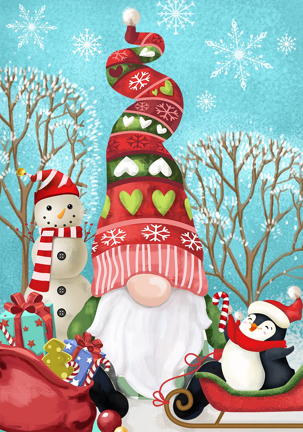 Christmas Gnome with Snowman & Penguin Outdoor Yard Flag - 28
