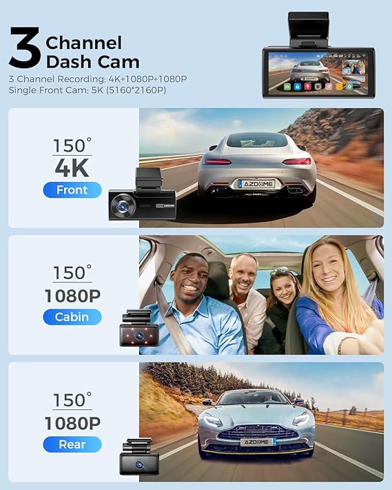 AZDOME M580 3-Channel Dash Cam 5K UHD with 4