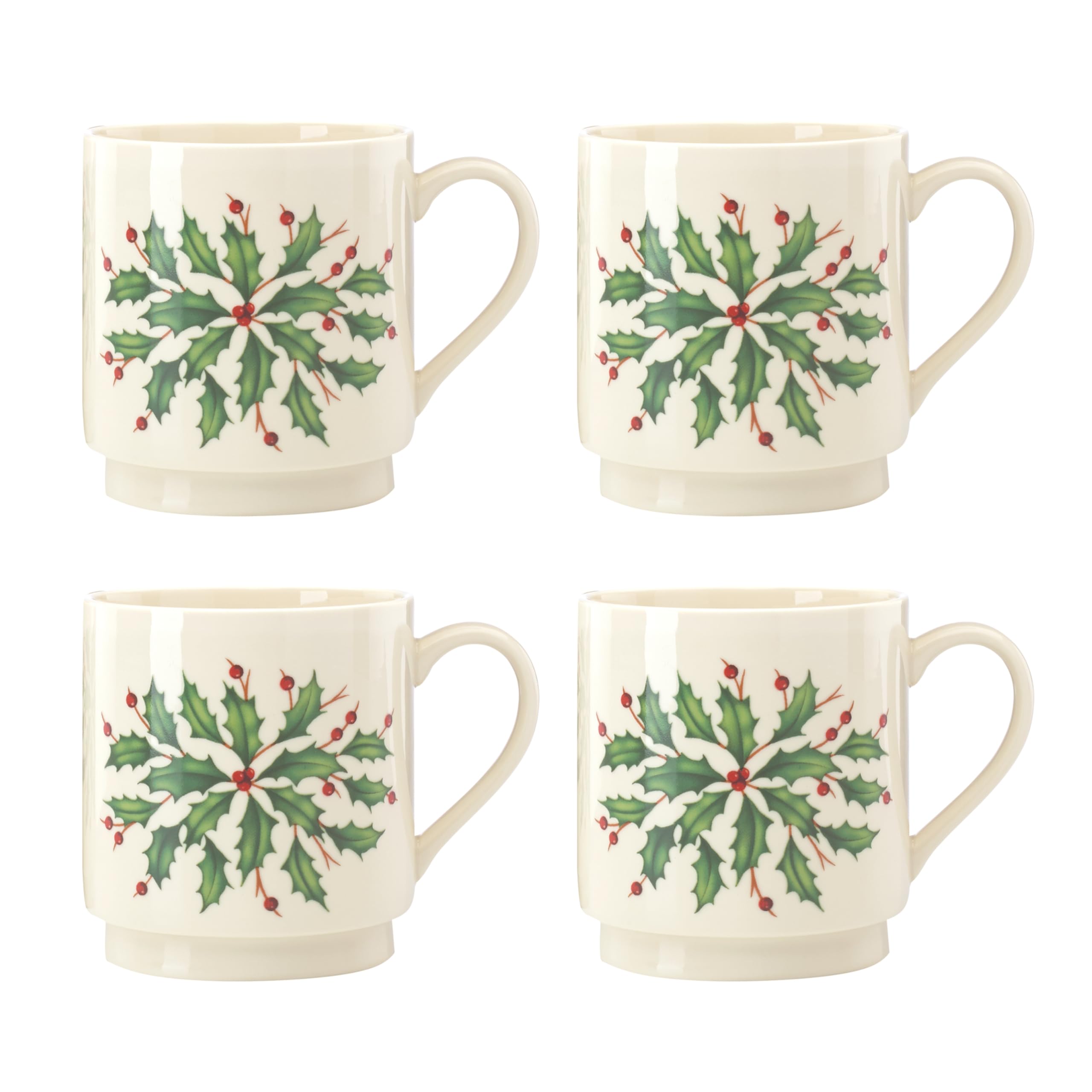 Lenox 853763 Holiday 4-Piece Stackable Mug Set - Christmas Coffee Cups for Hot Cocoa & Tea - Festive Dinnerware for Holiday Hosting & Gift Giving - Perfect for Christmas Parties, Family Gatherings & Cozy Winter Mornings