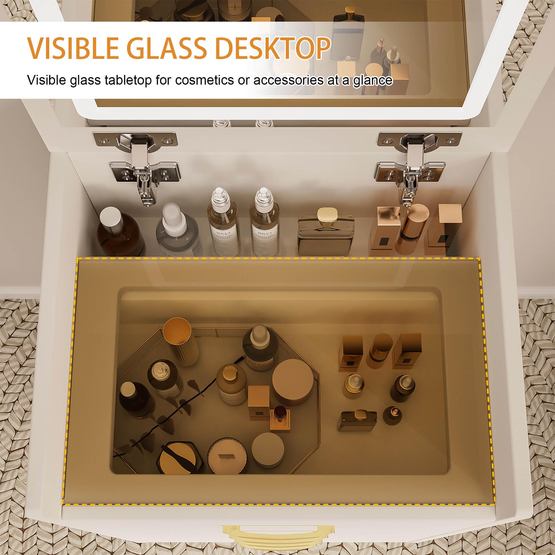 3 in 1 Compact Vanity Desk with Flip-Up Mirror & LED Lights - Small Makeup Table with 3 Drawers, Storage Stool & Glass Top - Multifunctional Dressing Table for Bedroom, Bathroom or Dorm Room - White (Medium)