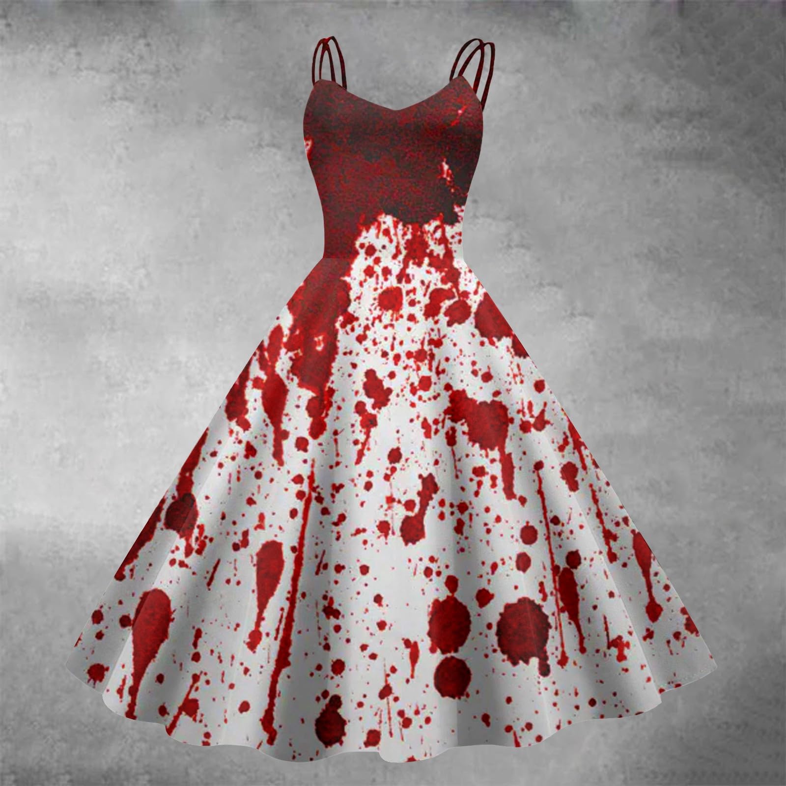 Women's Bloodstained Halloween Costume - Bloody Print Sleeveless Swing Dress | Trendy High Waist Cocktail Dress for Halloween Parties, Cosplay & Horror Events