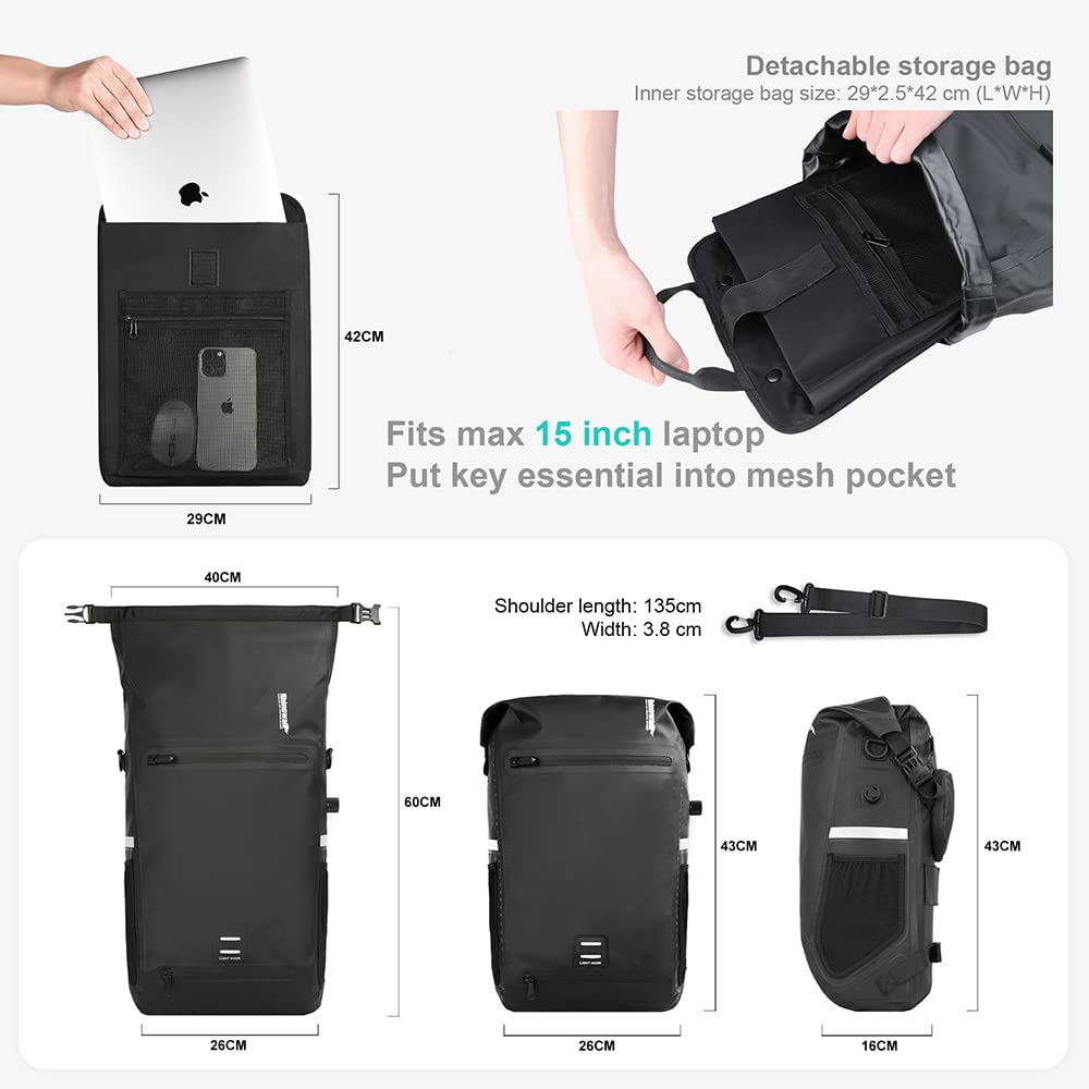 Rhinowalk 22L Waterproof Bike Pannier Bag - Cycling & Commuting Gear