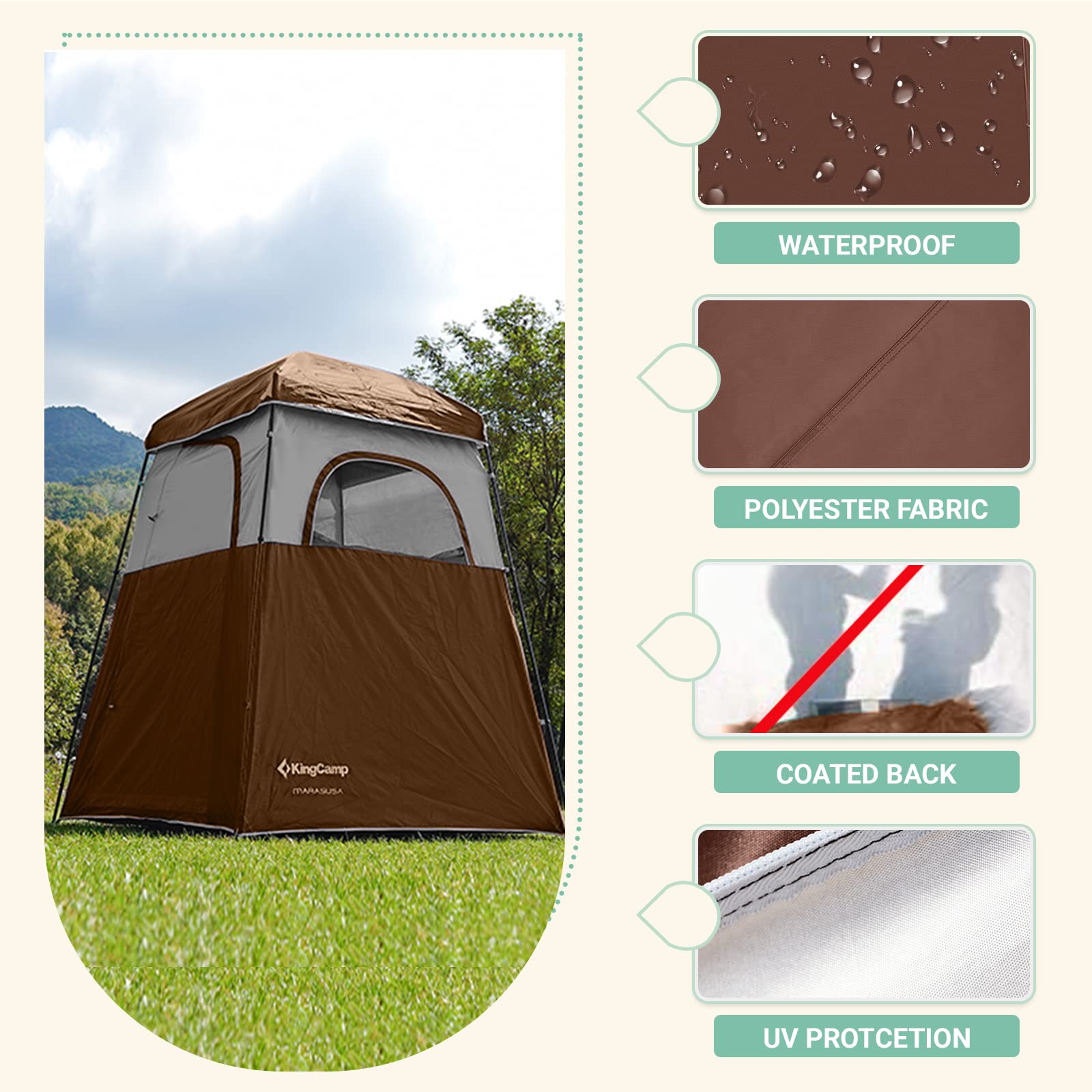 KingCamp Portable Camping Shower Tent with Waterproof Shower Bag - Outdoor Privacy Shelter for Camping, Beach, Hiking & Backpacking