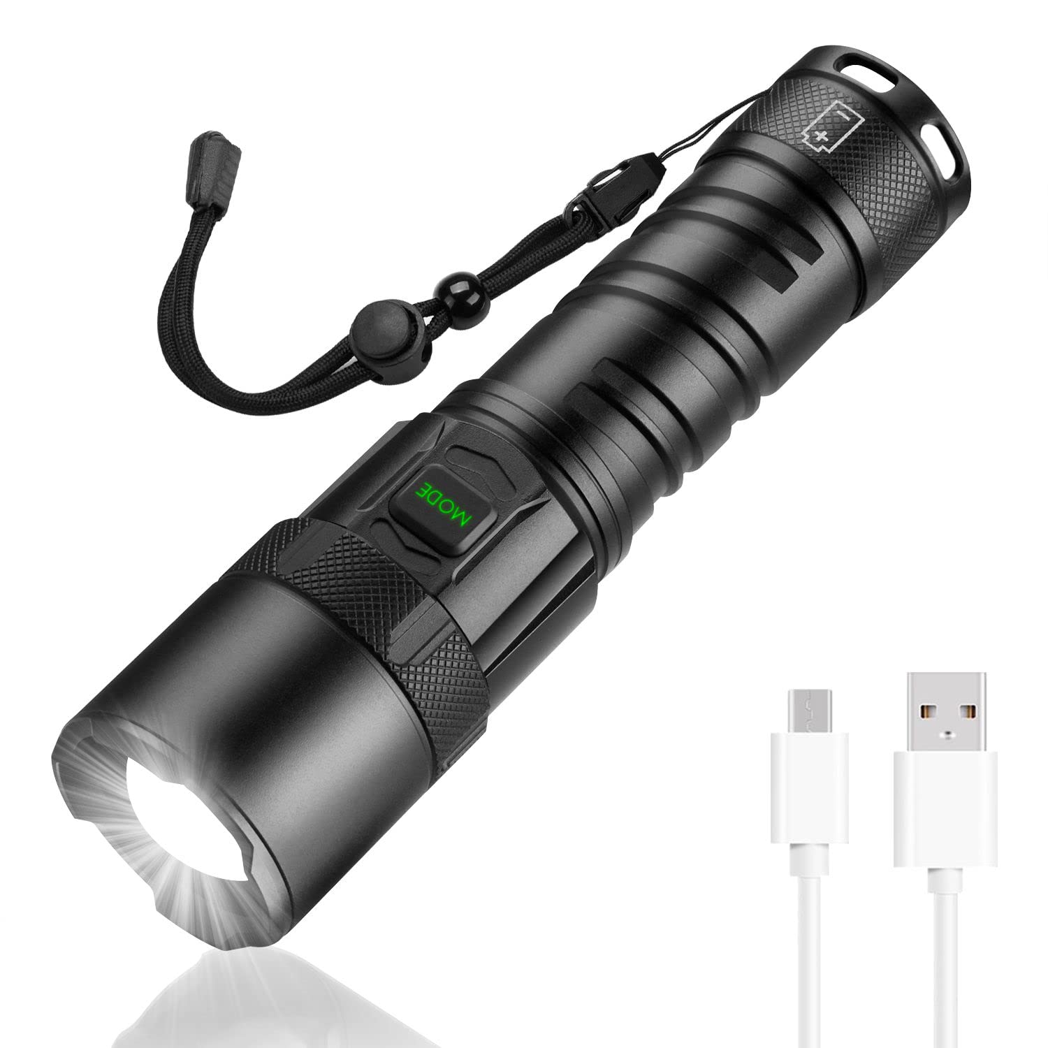 Rechargeable High Lumens LED Flashlight with Power Display - 5 Modes Zoomable Tactical Flashlight, Waterproof Bright Light for Camping, Hiking, Emergency & Outdoor Adventures