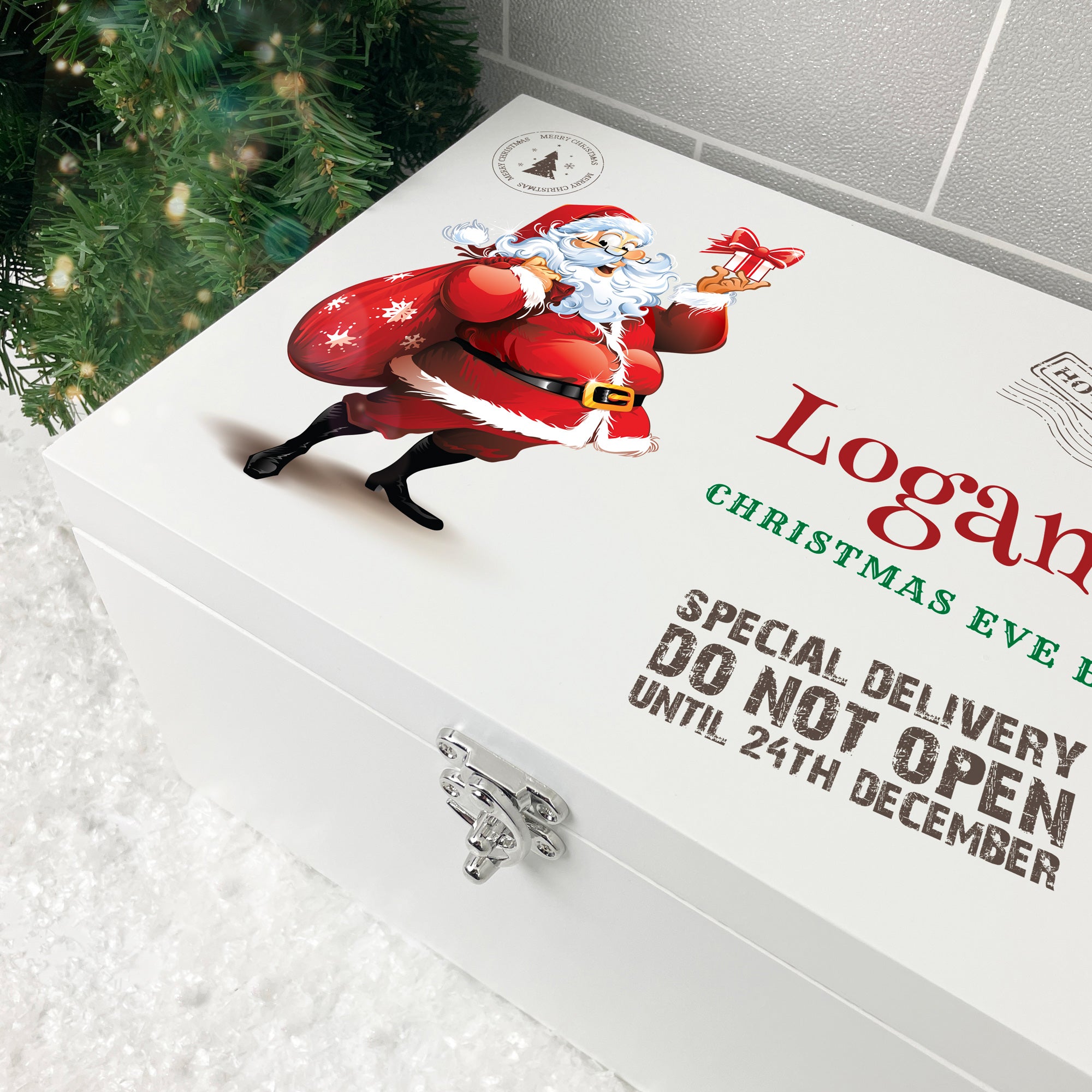 Personalized White Wooden Cartoon Santa Christmas Eve Gift Box - 3 Sizes (22cm | 27cm | 30cm) - Perfect for Holiday Decor, Christmas Party Favors & Festive Gift Giving
