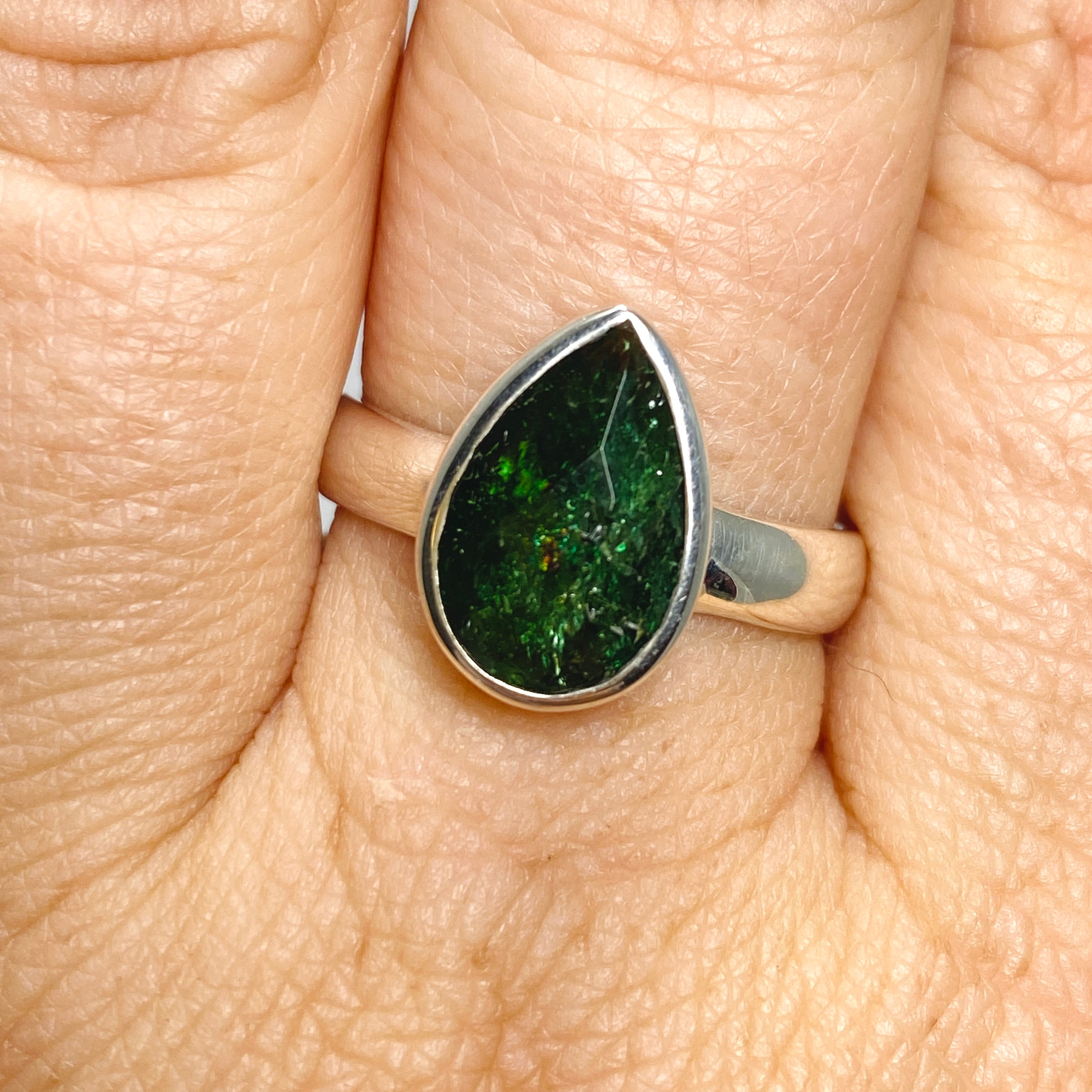 Chrome Tourmaline Teardrop Checkerboard Faceted Ring - Size 8.5 - PRGJ727 - Elegant Jewelry for Women, Perfect for Weddings, Parties & Special Occasions