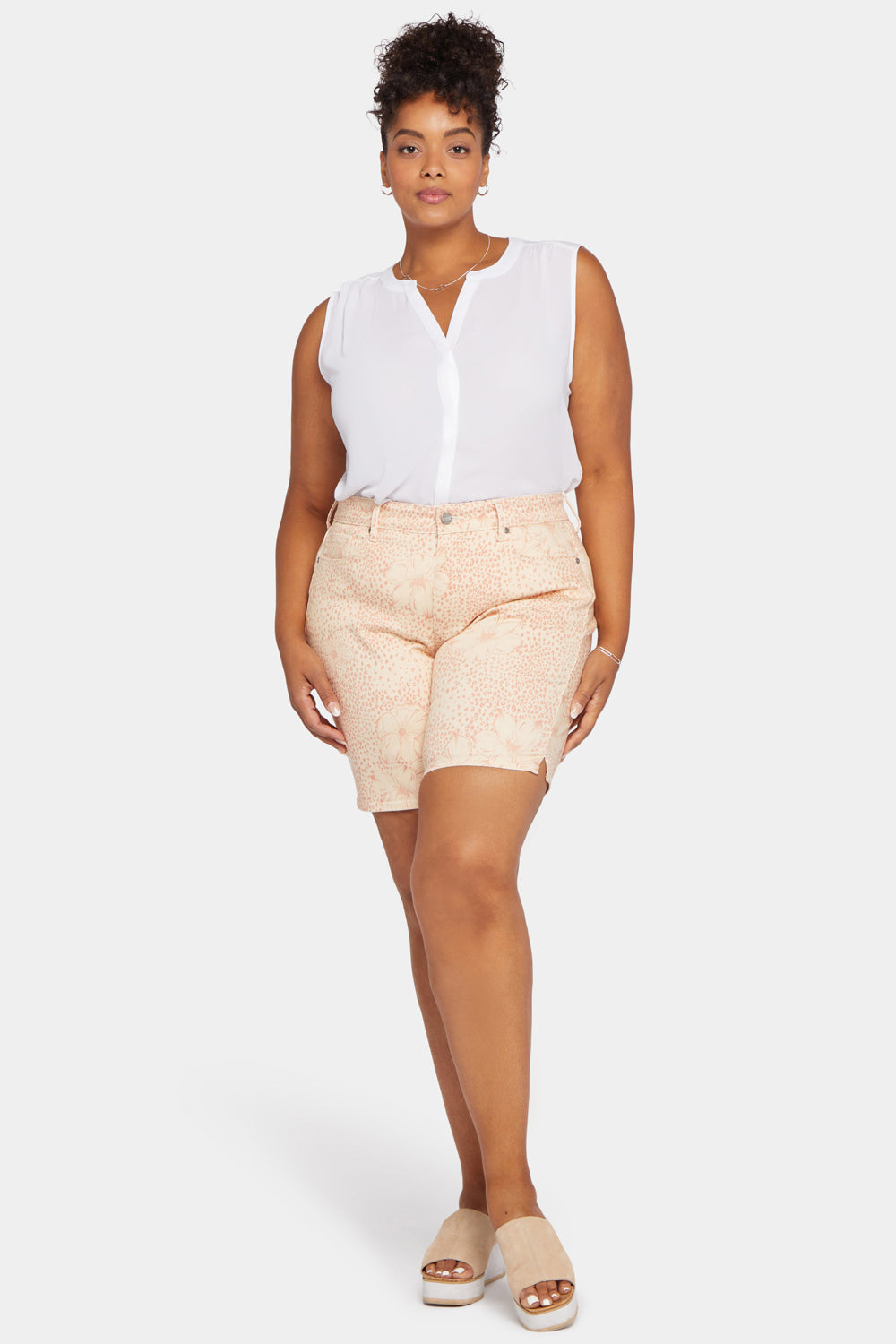 Ella Plus Size Denim Shorts - Daydream Leopard Print High Waisted Women's Jeans Shorts for Summer Casual Wear and Street Style