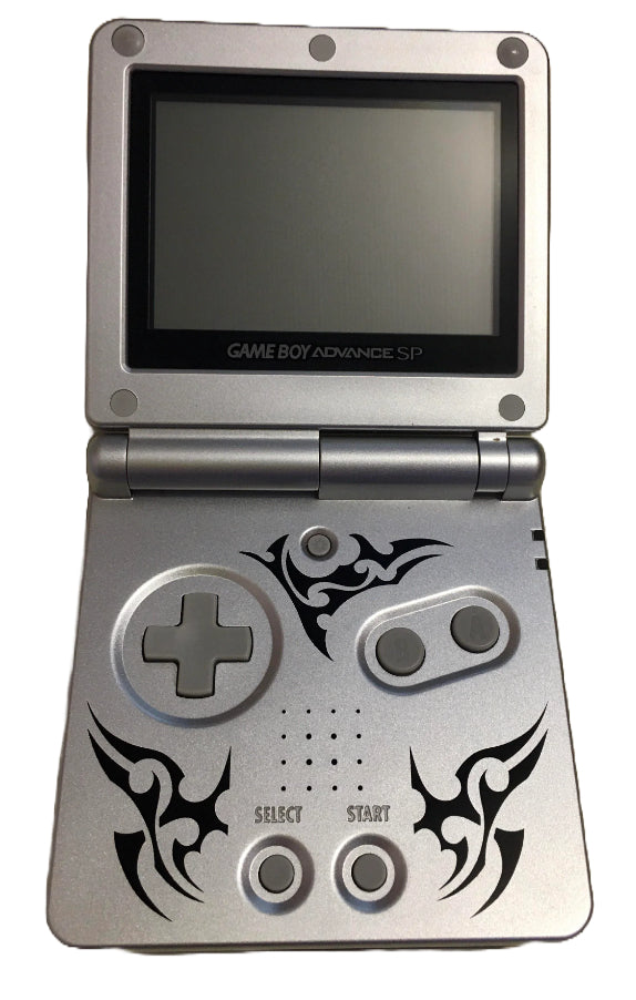 Game Boy Advance SP Tribal Edition - Platinum Tattoo Design Retro Gaming Console | Portable Handheld for Classic Nintendo Games | Perfect for Travel, Commuting & Nostalgic Gaming Sessions