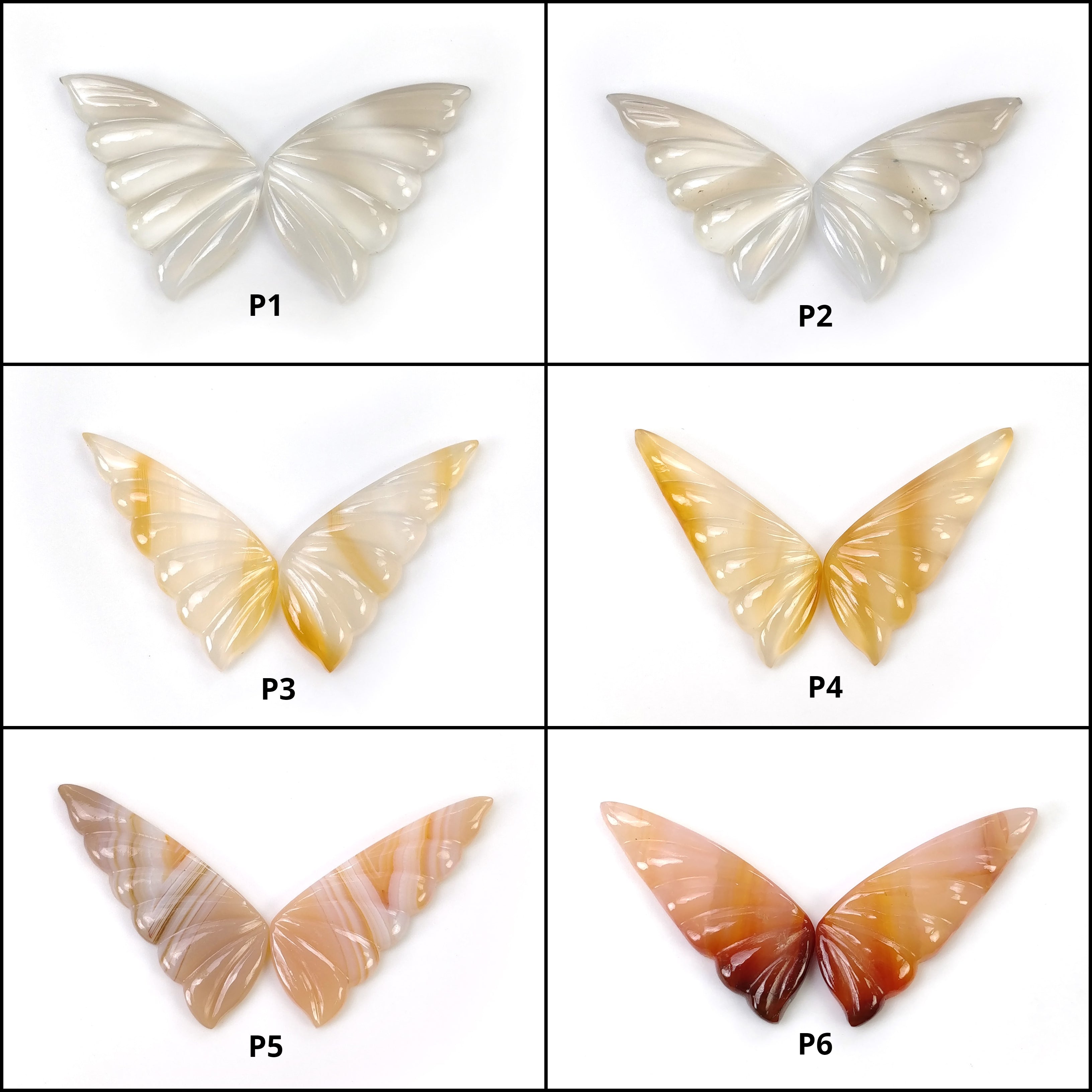 Natural Untreated Botswana Striped Agate Gemstone Butterfly Carving - Bi-Color Hand Carved Pair (25x15mm & 35x13.5mm) - Perfect for Jewelry Making, Crystal Collections & Spiritual Healing Decor