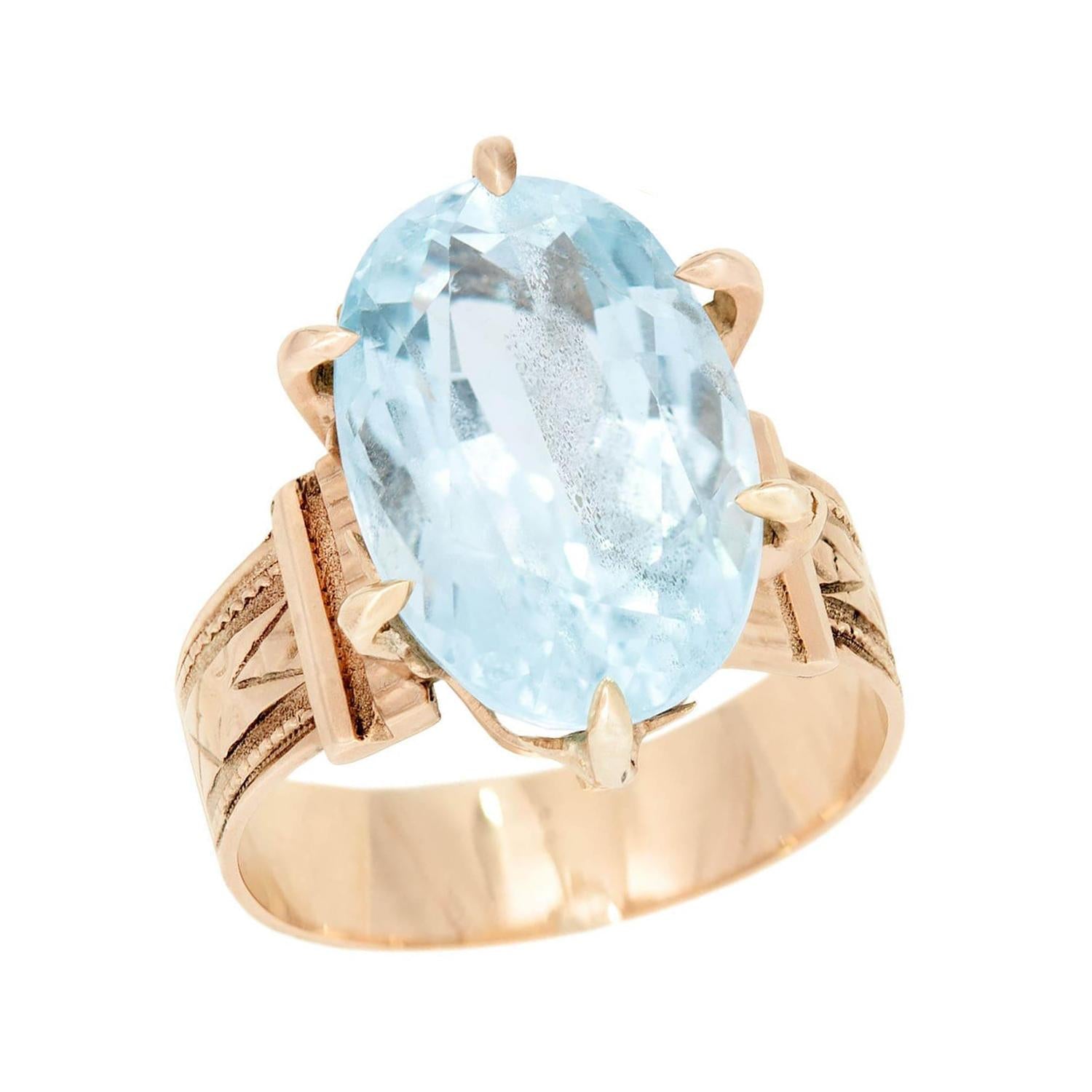 14K Gold Victorian Style Aquamarine Ring for Women - Elegant Vintage Jewelry Gift for Engagement, Wedding & Special Occasions