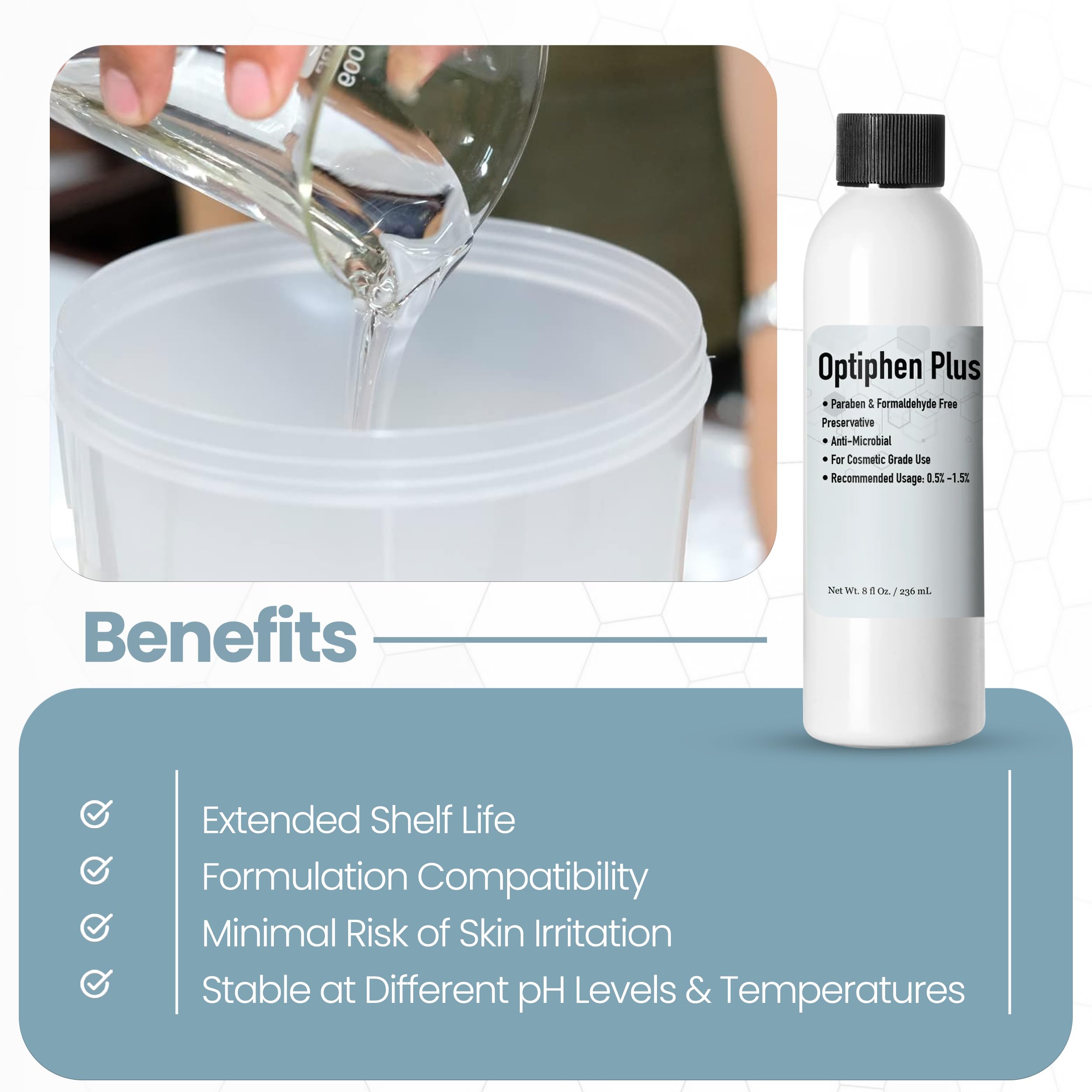 Optiphen Plus Natural Preservative for Cosmetics – 8 oz (236 mL) | DIY Lotion, Serum & Skincare Preservative | Vegan, Paraben-Free | Extends Shelf Life for Homemade Beauty Products