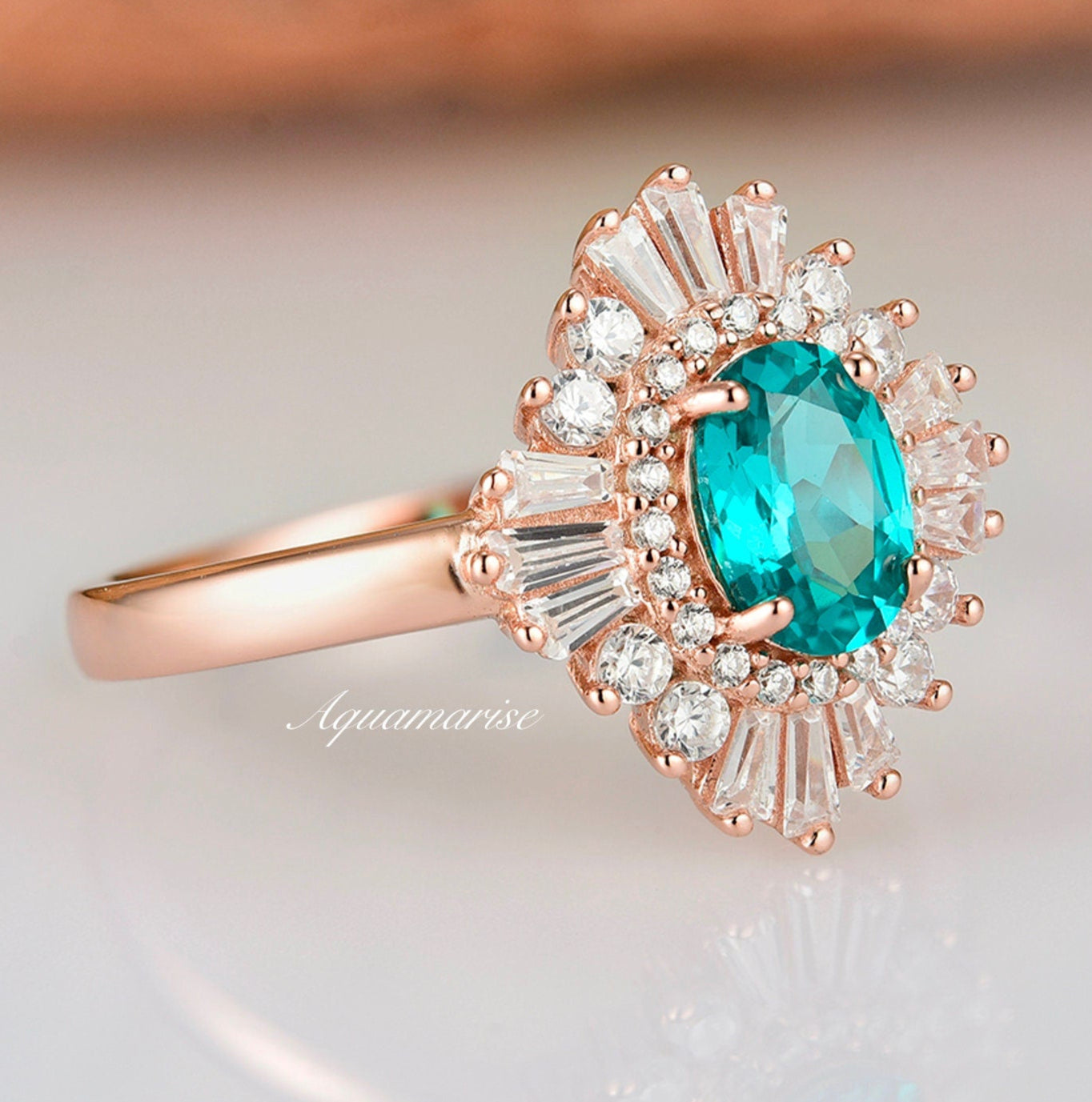 Victoria Paraiba Tourmaline Ring - 14K Solid Rose Gold Jewelry for Women, Wedding, Anniversary & Special Occasion Gifts