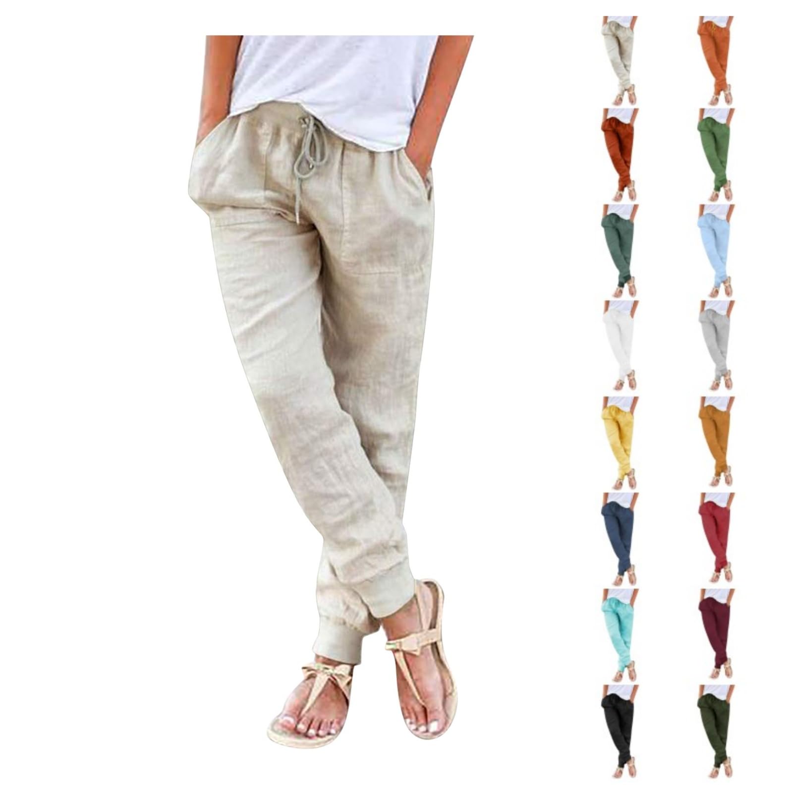 Women's Capri Pants - Summer Casual Cotton Linen Cropped Pants with Drawstring Elastic Waist | Loose Harem Trousers for Beach, Yoga & Everyday Wear