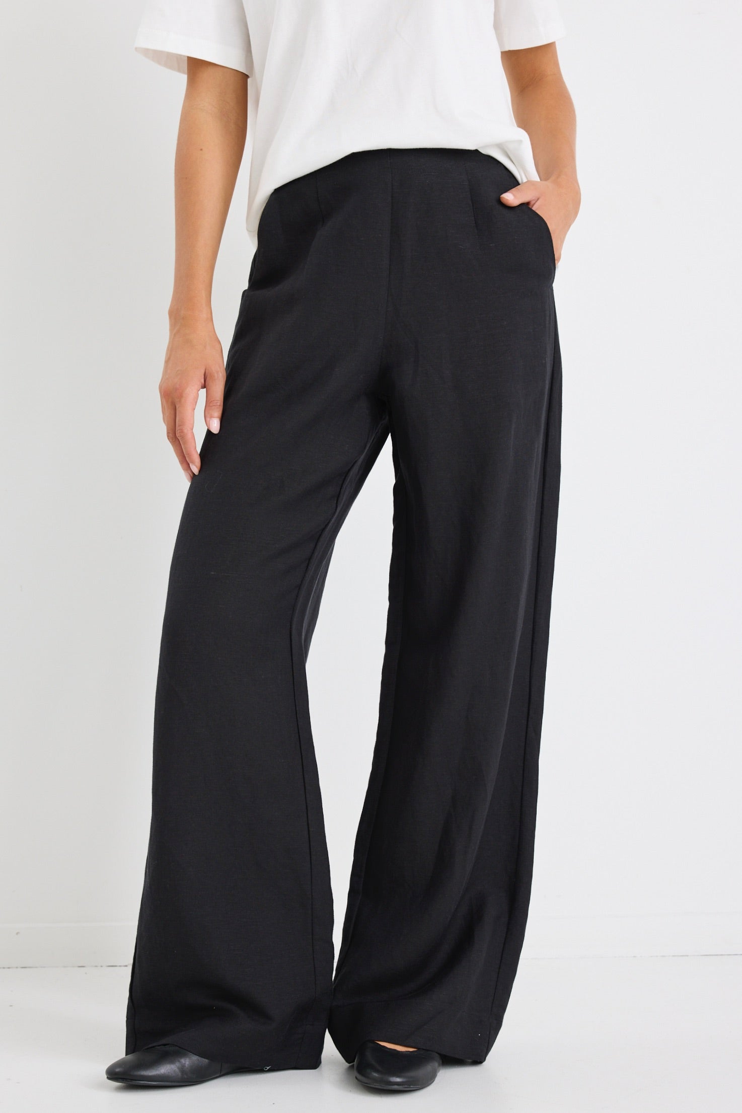 Boardwalk Black Ramie High Waist Pants for Women - Comfortable Linen Blend Trousers for Work, Travel & Casual Wear