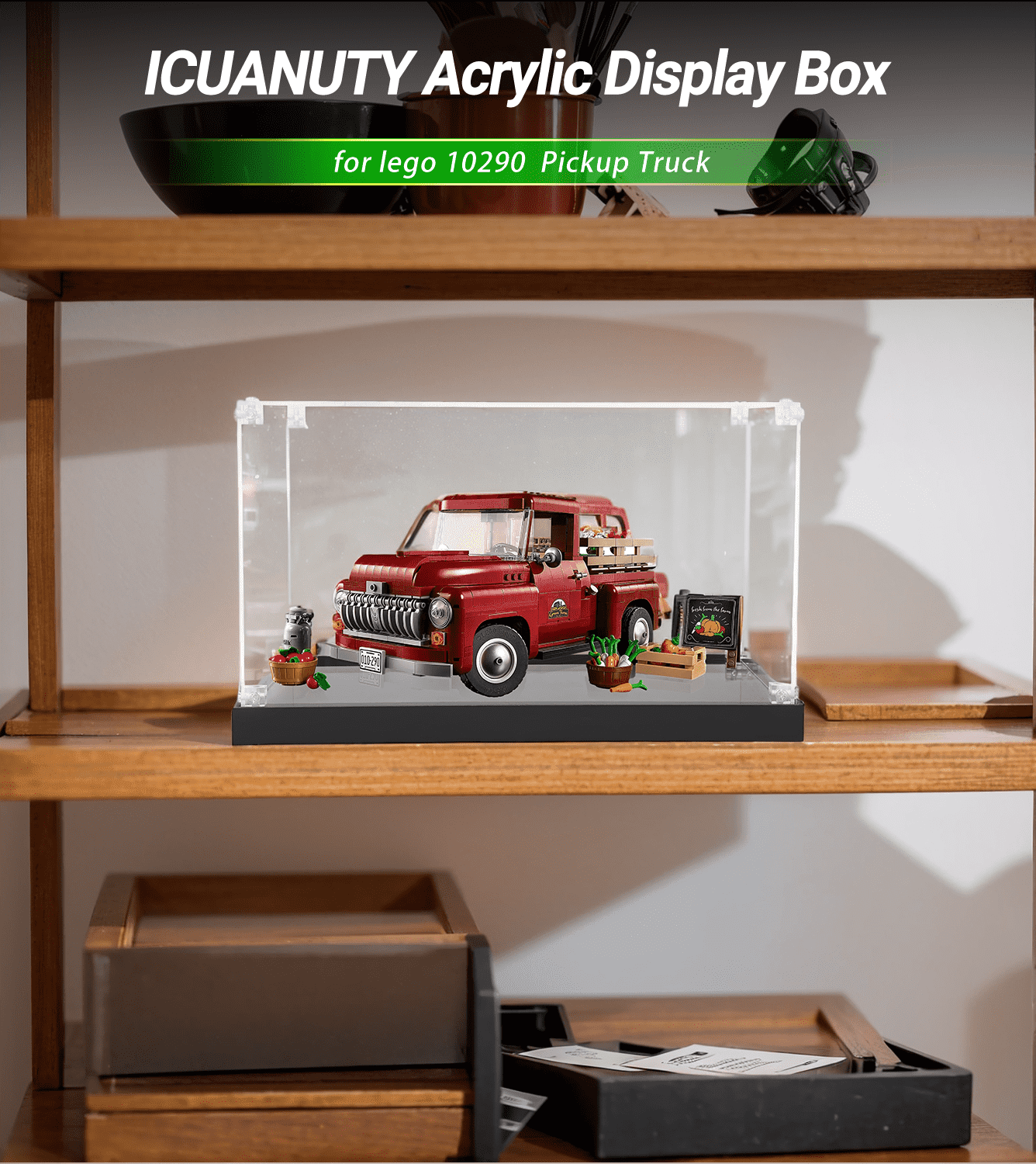LEGO Pickup Truck 10290 Display Case - Clear Acrylic Showcase for Collectible Model | Perfect for Home Decor, Office Display & Gift Giving