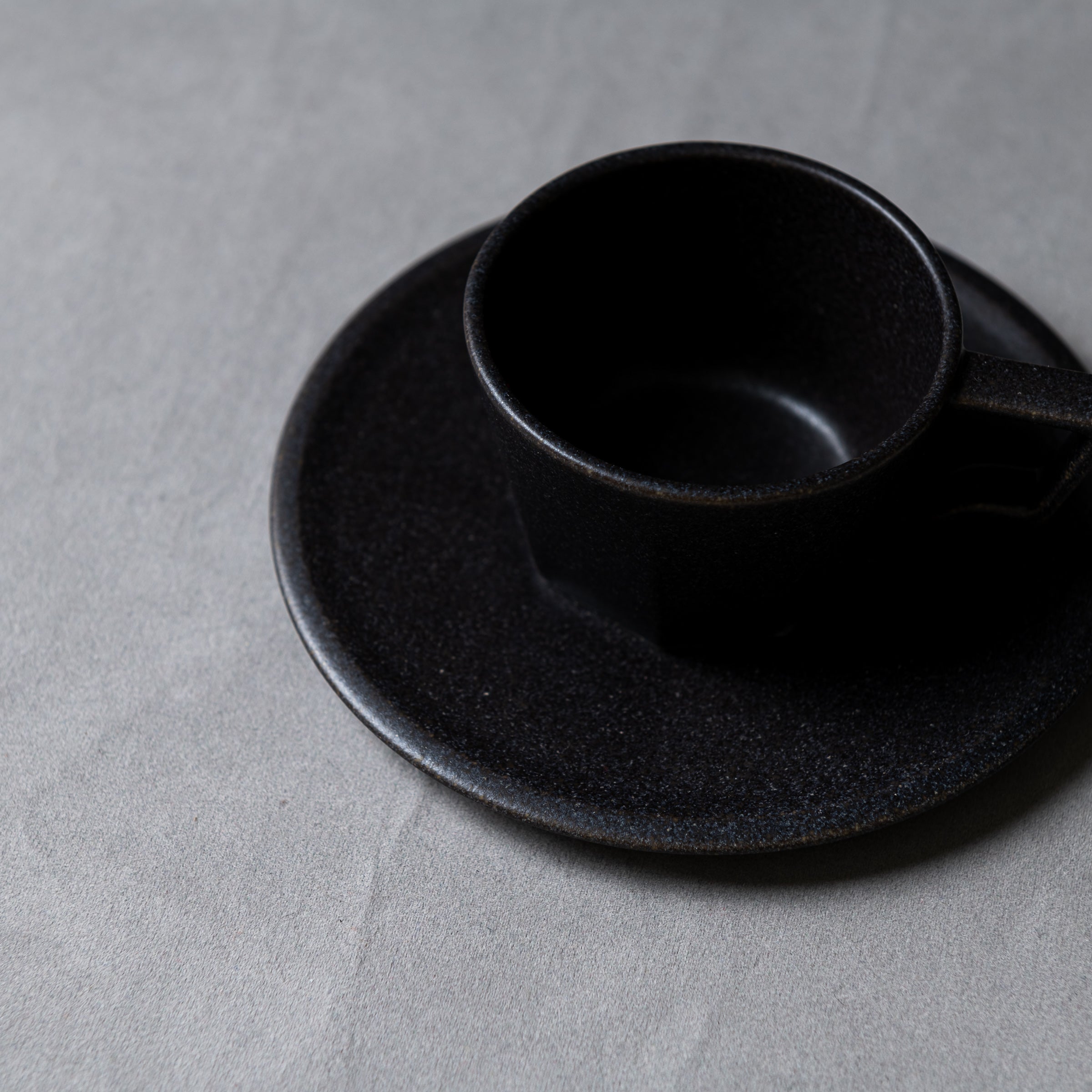 Kinto Oct Cup & Saucer Set - 80ml Ceramic Coffee Cup with Saucer, Black - Perfect for Espresso, Tea & Home Decor