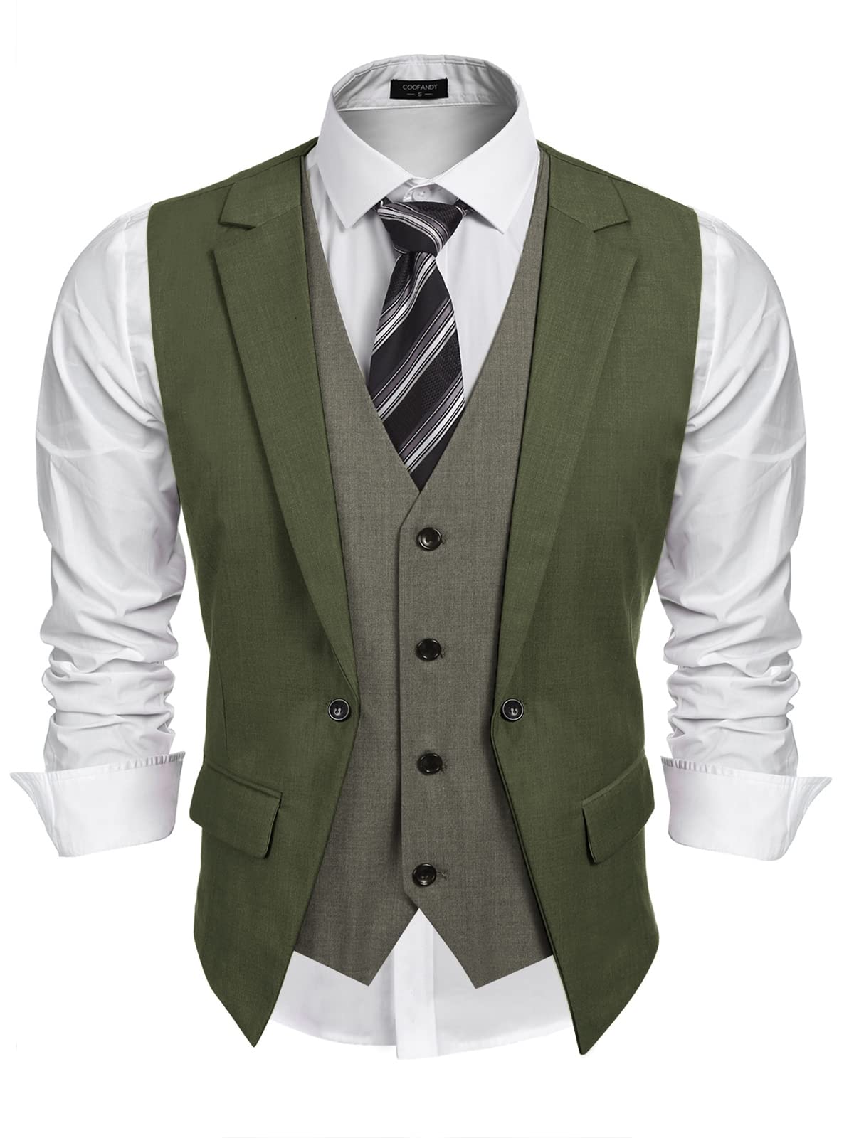 COOFANDY Men's Slim Fit Layered Suit Vest - Formal Business Waistcoat for Wedding & Office Wear | Stylish Dress Vest for Groom, Prom & Professional Occasions