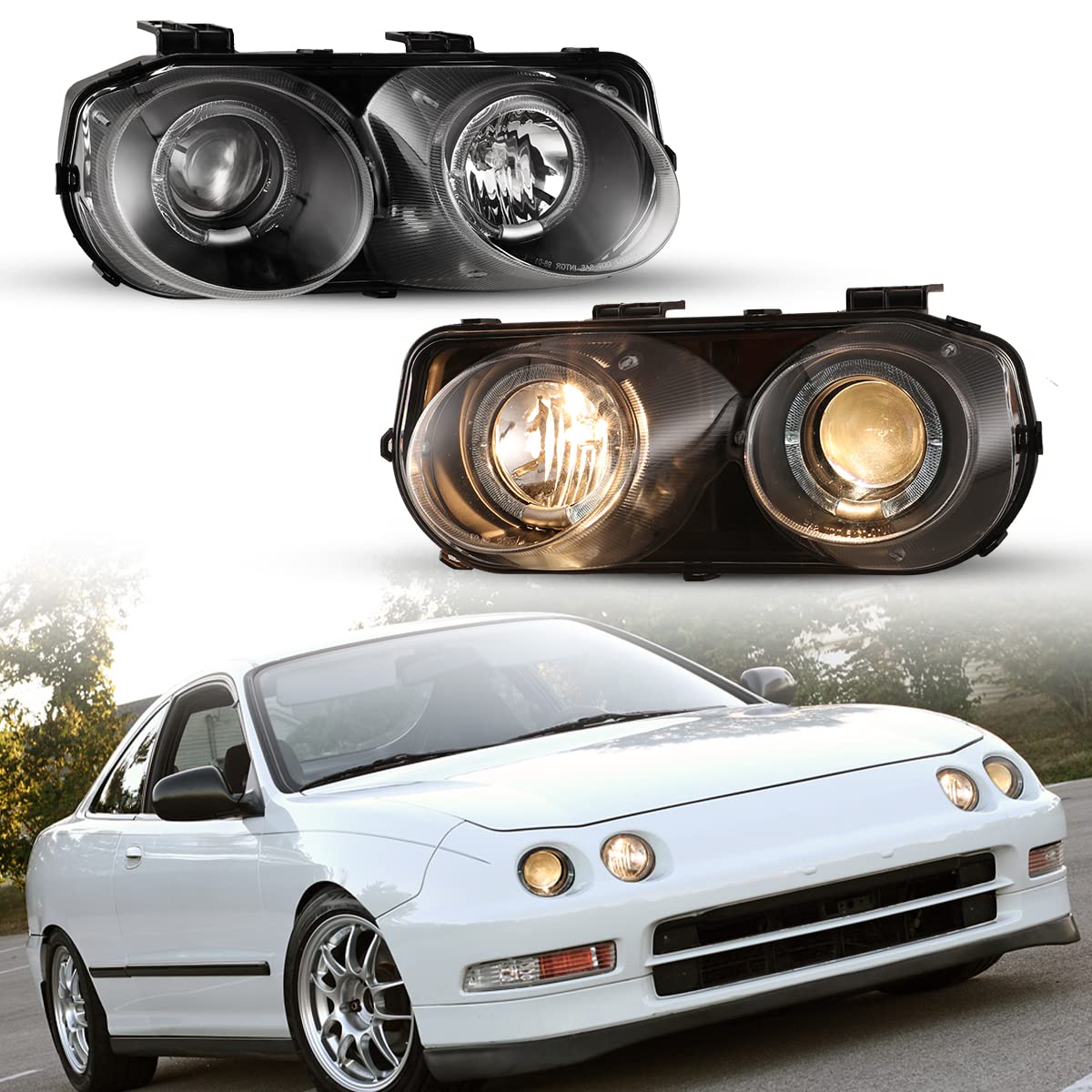 Nixon Offroad LED Headlights Assembly for Acura Integra 1994-1997 - High/Low Beam Projector Headlights with DRL & Turn Signal - 1 Pair Matte Black Housing & Clear Lens Replacement - Perfect for Night Driving & Off-Road Adventures