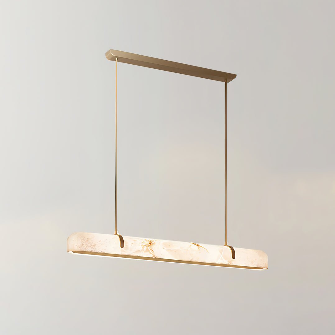 Modern Linear Alabaster Chandelier - Elegant White Crystal Pendant Light Fixture for Dining Room, Living Room & Bedroom Lighting