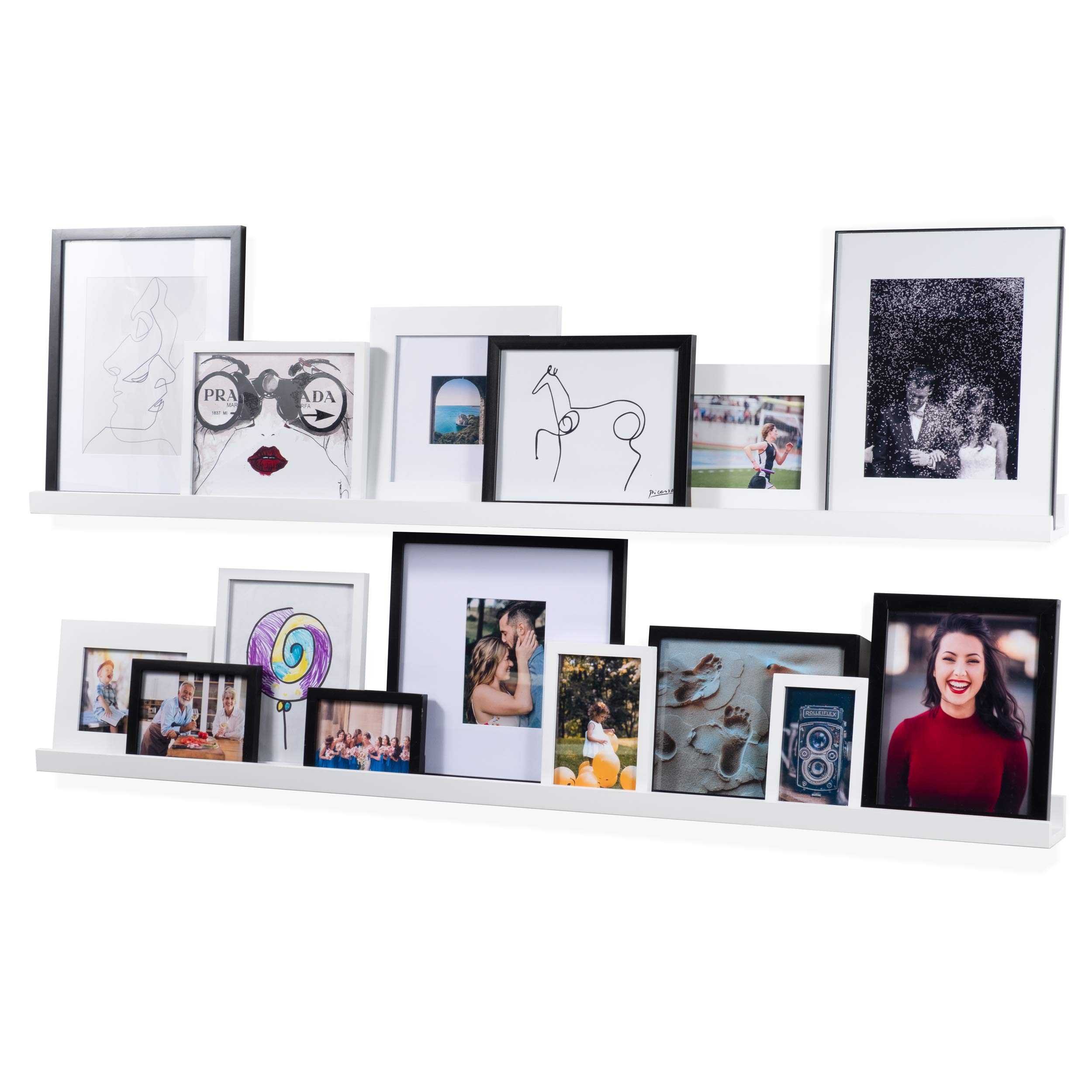 Modern Floating Shelves Set of 2 - 56 Inch Long Narrow Wall Mounted Picture Ledge - White Denver Style - Mounting Hardware Included - Perfect for Living Room, Bedroom & Office Decor