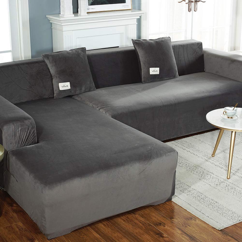 Velvet Plush Sofa Cover for 3 Cushion Couch - Stretch Recliner Chair Cover Protector (Gray, 235-300cm) - Soft Furniture Protector for Living Room, Bedroom & Home Decor