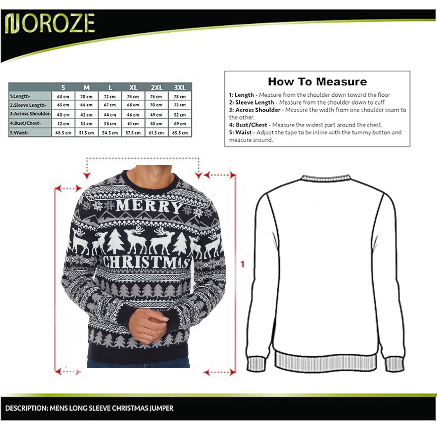 NOROZE Men's Christmas Sweater - Reindeer & Stag Nordic Polar Bear Holiday Knitwear, Festive Unisex Xmas Jumper for Parties & Family Gatherings