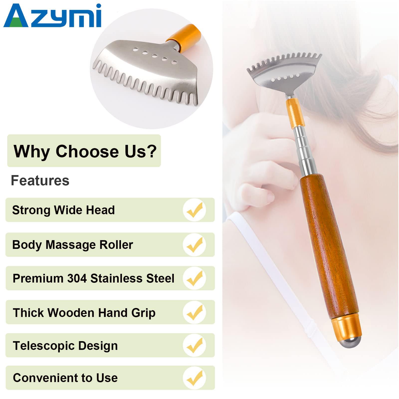 Telescopic Back Scratcher with Steel Roller Ball - Extendable Metal Scratcher with Wooden Handle, Wide Claw Design for Back, Scalp & Body Relief - Portable Massage Tool for Home, Office & Travel Use
