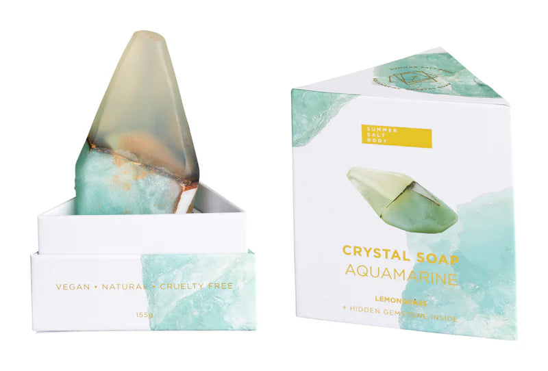 Natural Aquamarine Crystal Soap with Hidden Gemstone - Handmade Gemstone Soap for Spa, Bath & Gift Giving | Relaxing Aromatherapy & Skin Care