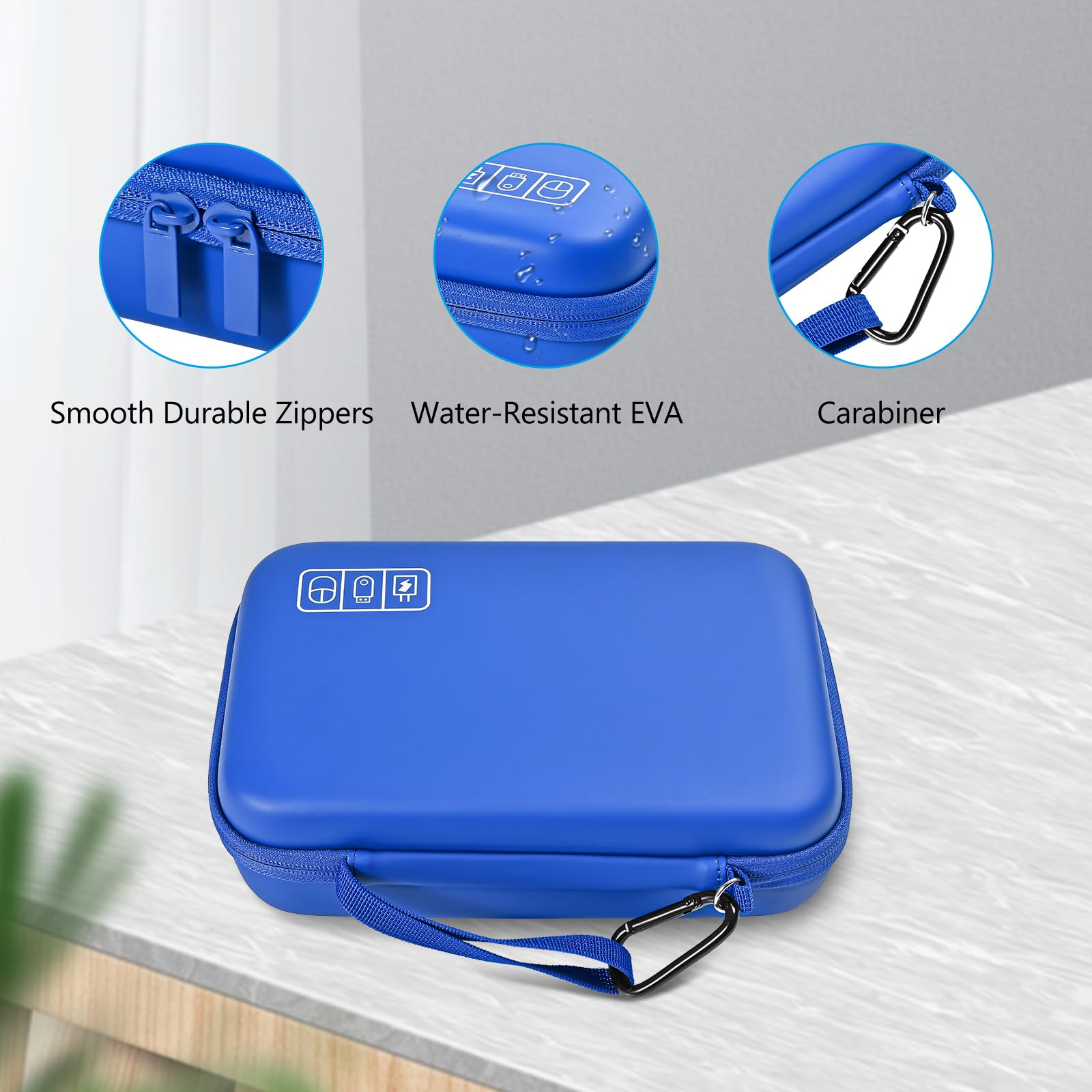 ProCase Hard Travel Electronic Organizer Case for MacBook Accessories - Compatible with Power Adapter, Chargers, Cables, Power Bank, Apple Magic Mouse, Apple Pencil, USB Flash Drive & SD Cards - Portable Storage Bag for Office, Travel & Daily Use (Large, Blue)