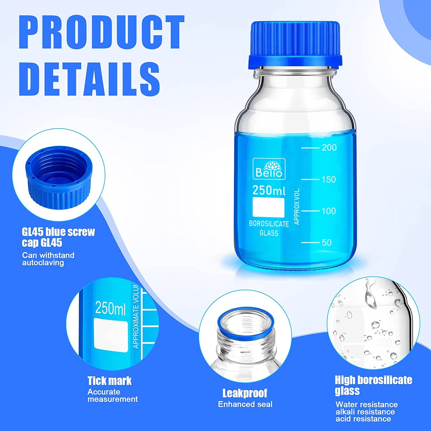 Premium 100ml Borosilicate Glass Measuring Beaker & Reagent Bottle Set with Leak-Proof Blue Screw Cap - 2-Pack for Chemistry Lab, Scientific Experiments, Kitchen Measuring & Professional Use - Ideal for Liquid Measurement, Mixing Solutions & Precise Pouring