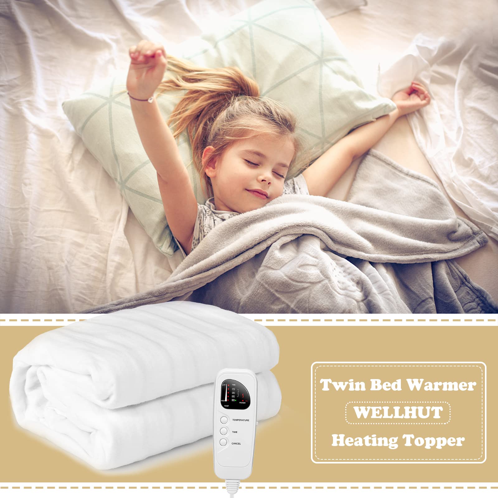 WELLHUT 75x36 Inch Electric Heating Massage Table Warmer - 5 Adjustable Heat Levels & 8 Timer Settings, UL Certified Twin Bed Warmer for Spa & Physical Therapy - Machine Washable Heated Mattress Pad - Perfect for Massage Clinics, Home Spa Treatments, and Professional Therapy Sessions