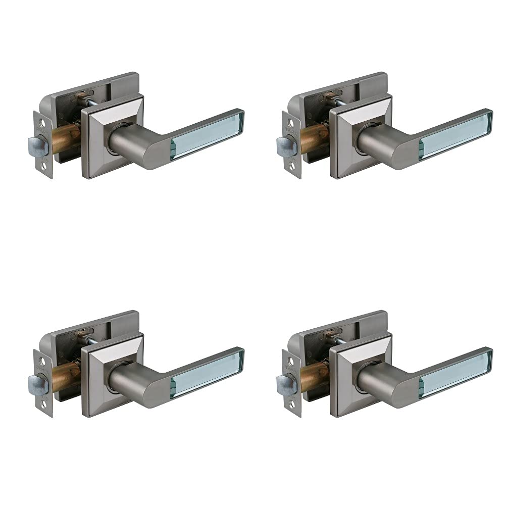 Heavy Duty Crystal Glass Passage Door Lever - Left or Right Handing - Satin Chrome Non-Locking Door Handle - 4 Pack for Hallway, Closet, Bedroom & Interior Doors - Durable & Stylish Home Upgrade