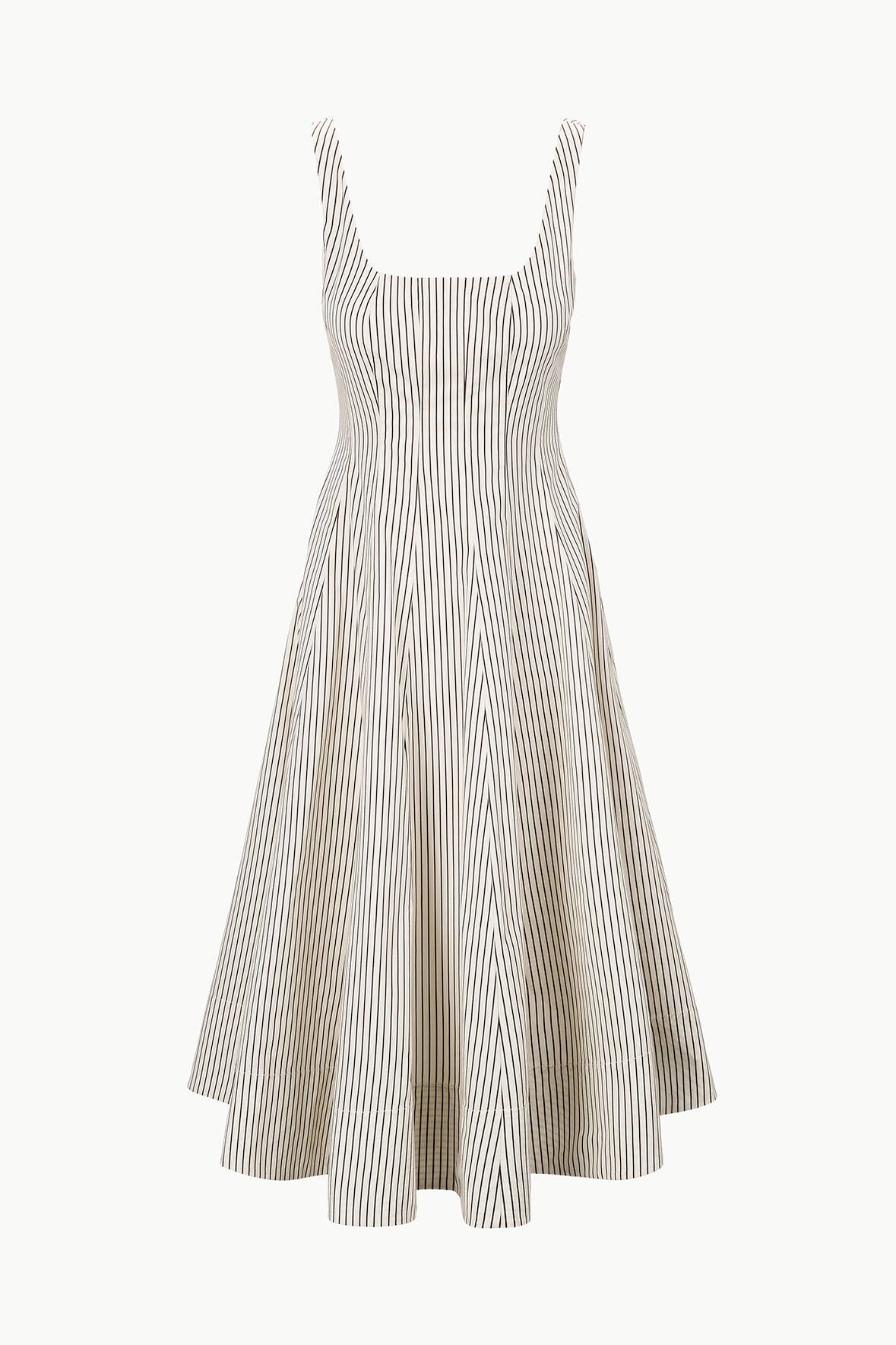 WELLS DRESS | Ivory Dark Oak Micro Stripe Women's Dress - Perfect for Office Wear, Cocktail Parties & Formal Events