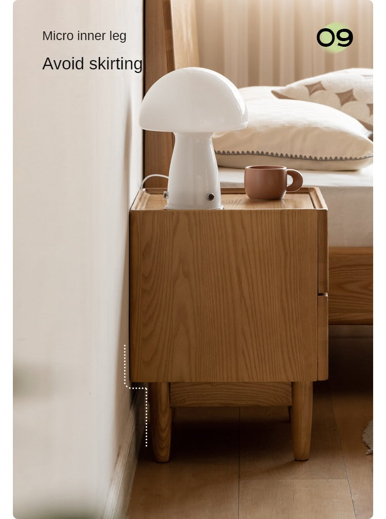 Solid Oak and Ash Wood White Wax Nightstand - Small Bedside Table for Bedroom, Living Room, or Nursery | Rustic Modern Home Decor