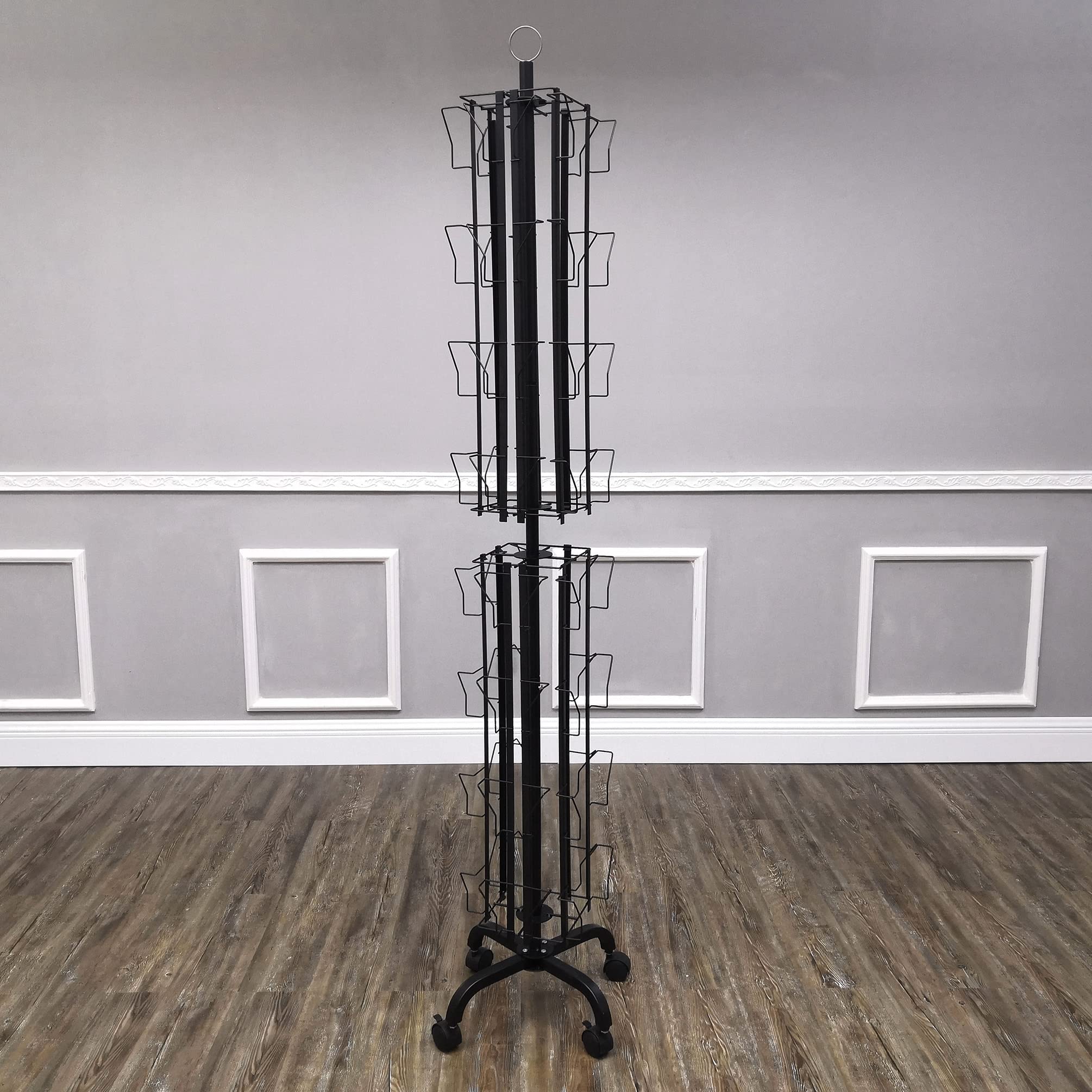 FixtureDisplays® 32-Pocket Adjustable Spinning Display Rack for Greeting Cards - 5x7 to 8.5x8 Inches, Double-Tier Black Stand with 1.27