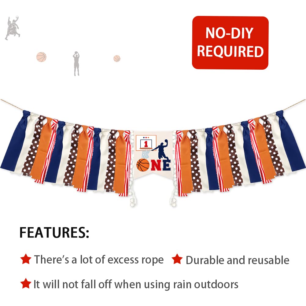 Basketball Theme High Chair Banner for 1st Birthday Party - Burlap Decorations & One Year Old Party Supplies | Perfect for Baby's First Birthday, Sports-Themed Celebrations & Photo Backdrops